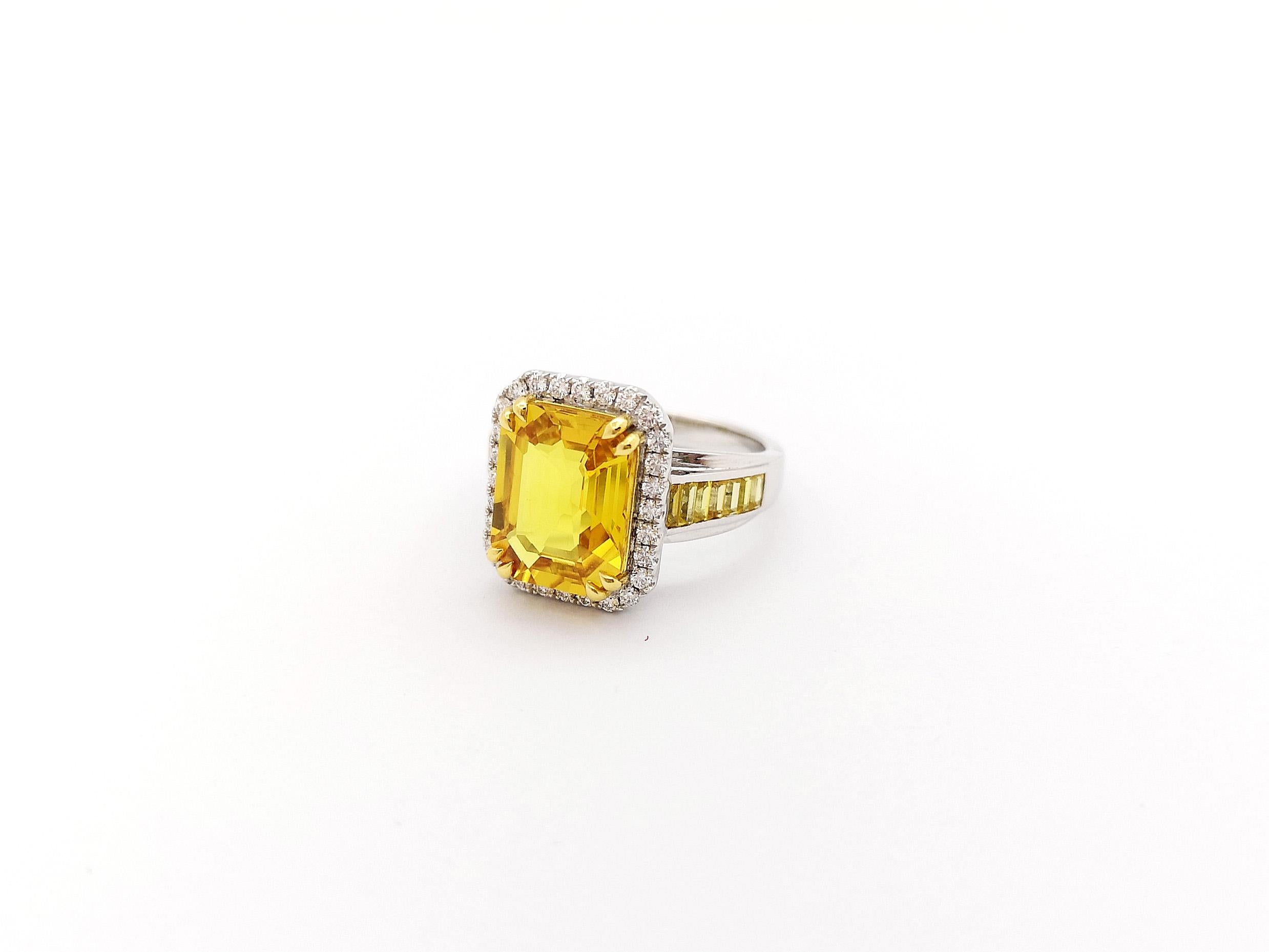 Yellow Sapphire and Diamond Ring set in 18K White Gold Settings For Sale 9