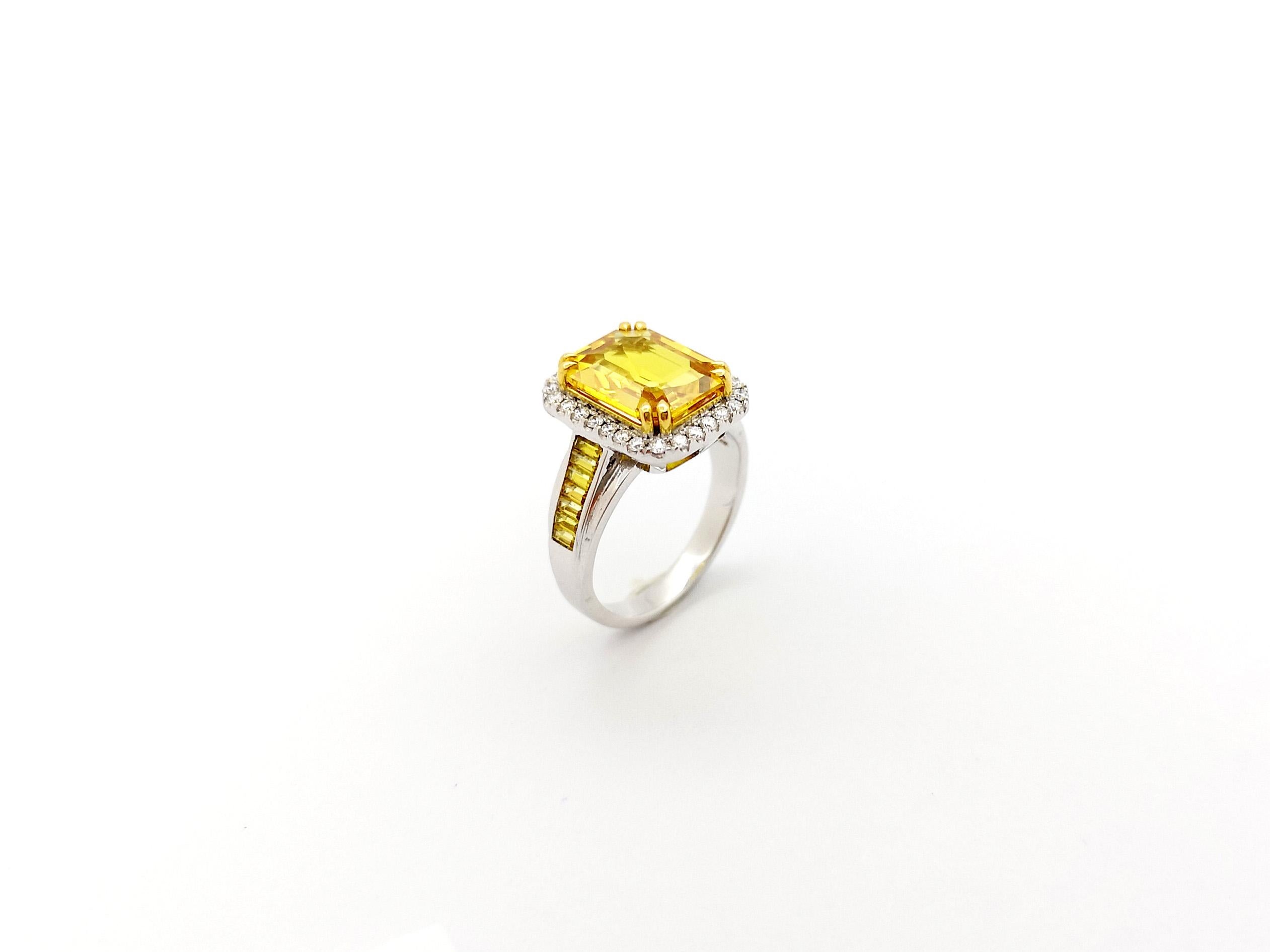 Yellow Sapphire and Diamond Ring set in 18K White Gold Settings For Sale 11