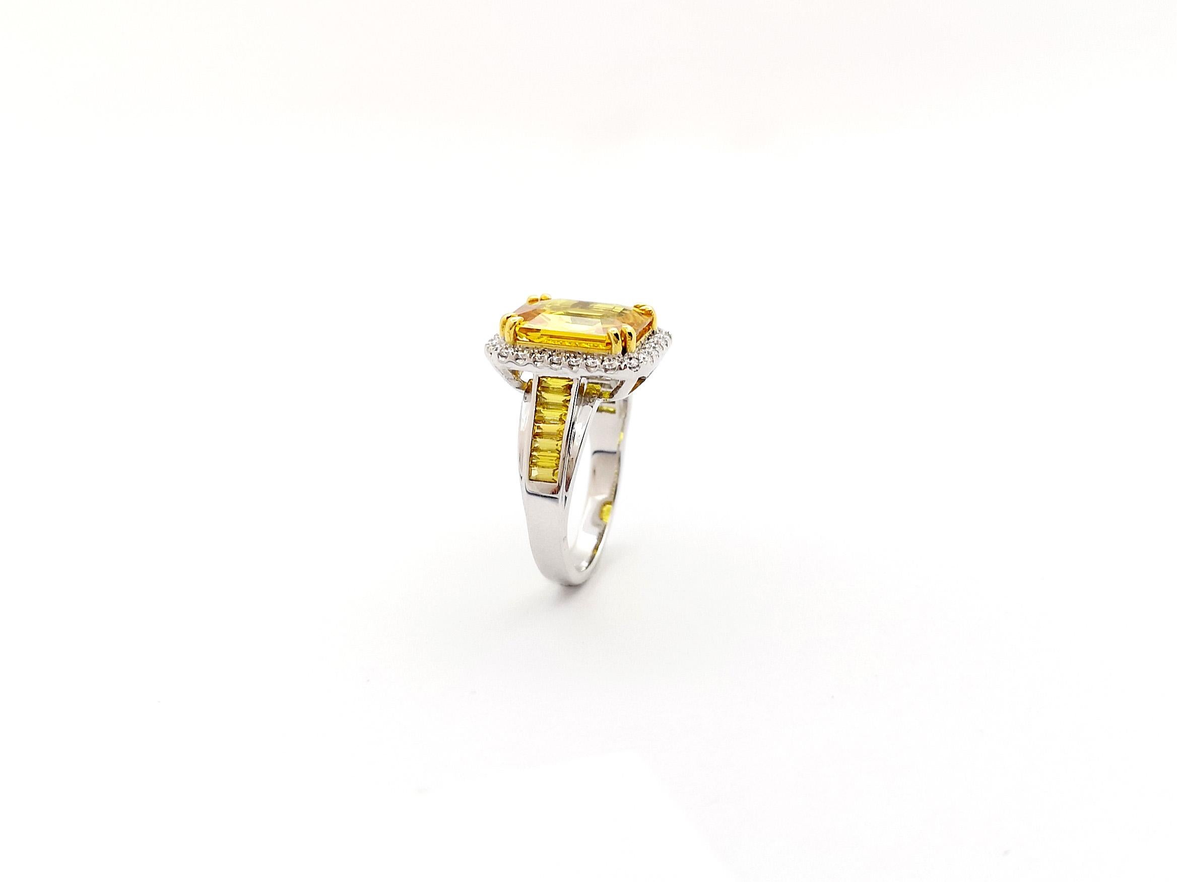 Yellow Sapphire and Diamond Ring set in 18K White Gold Settings For Sale 12