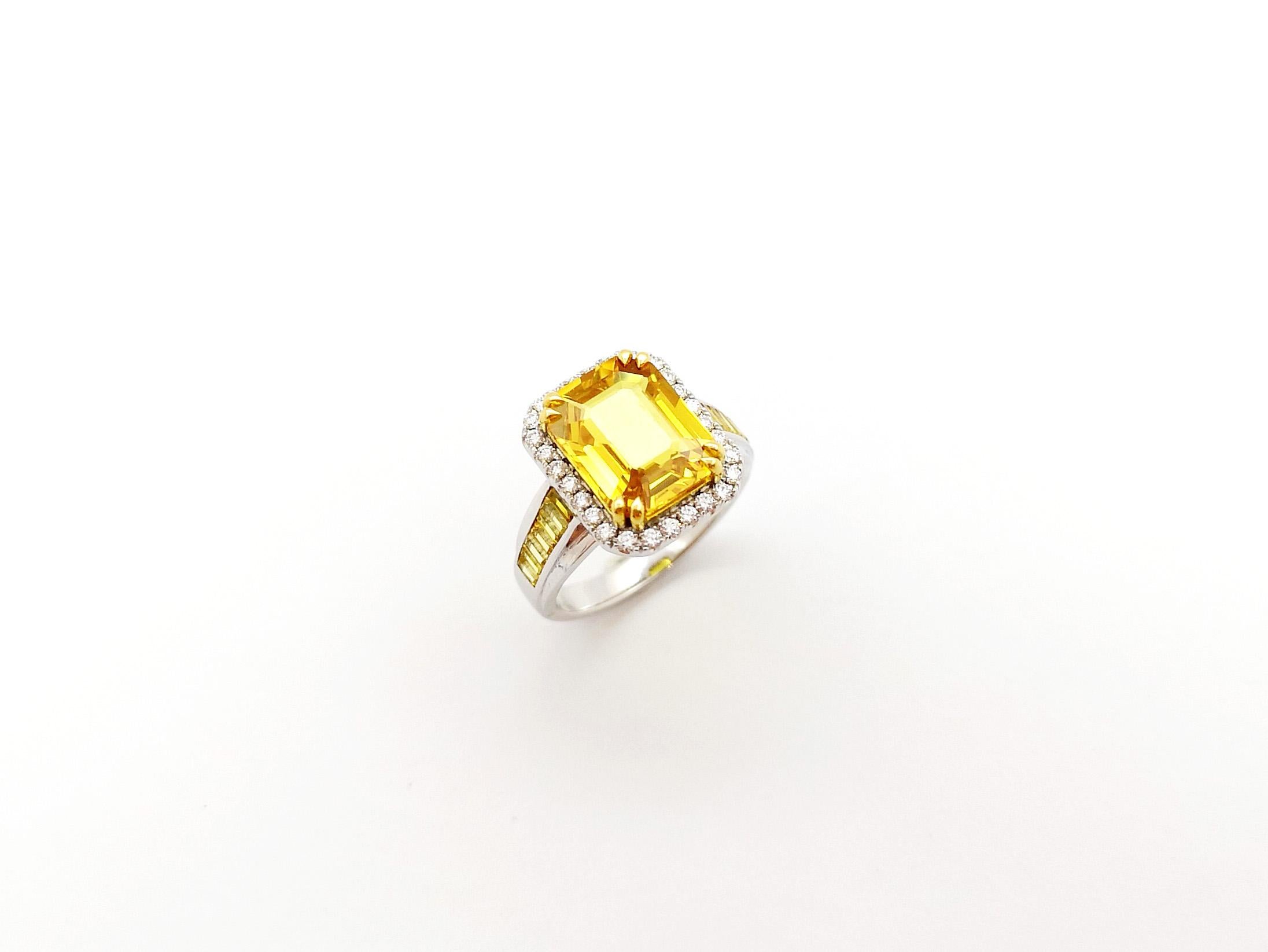 Yellow Sapphire and Diamond Ring set in 18K White Gold Settings For Sale 13
