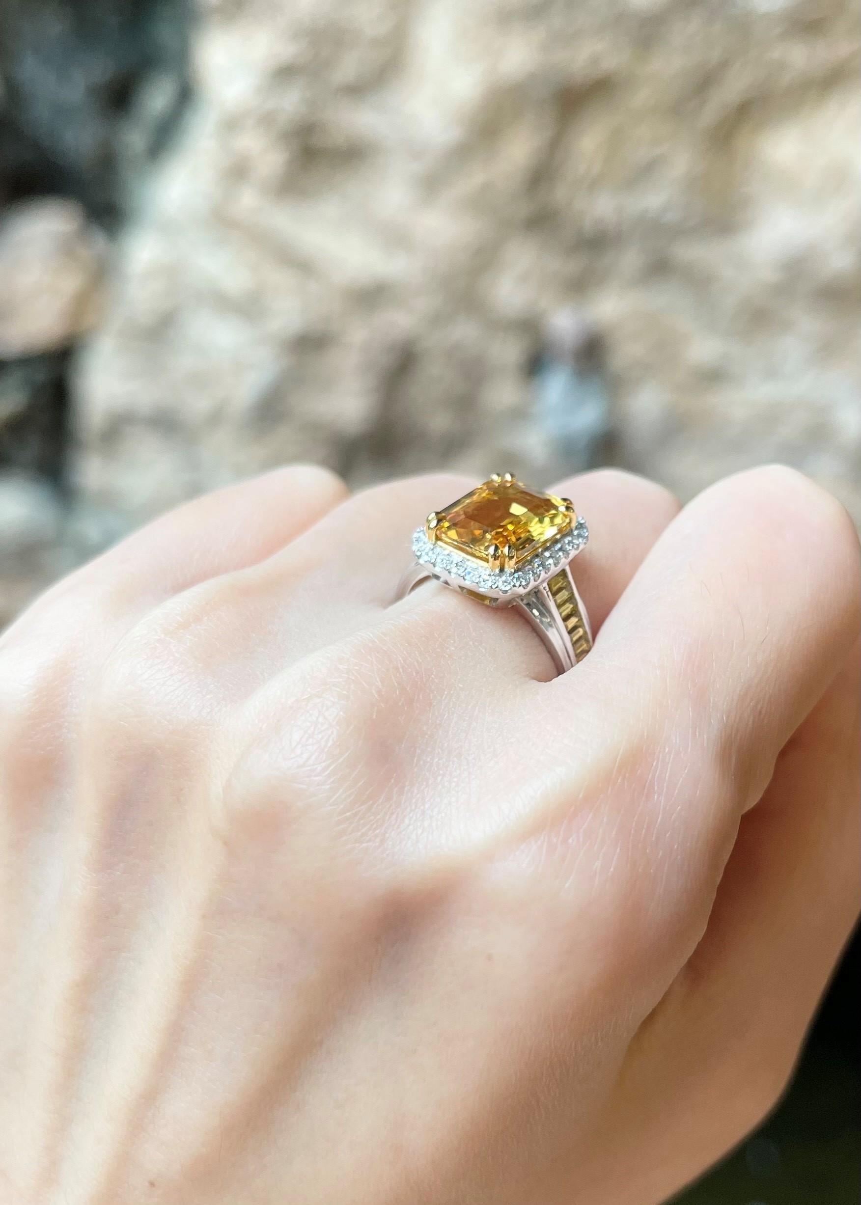 Contemporary Yellow Sapphire and Diamond Ring set in 18K White Gold Settings For Sale