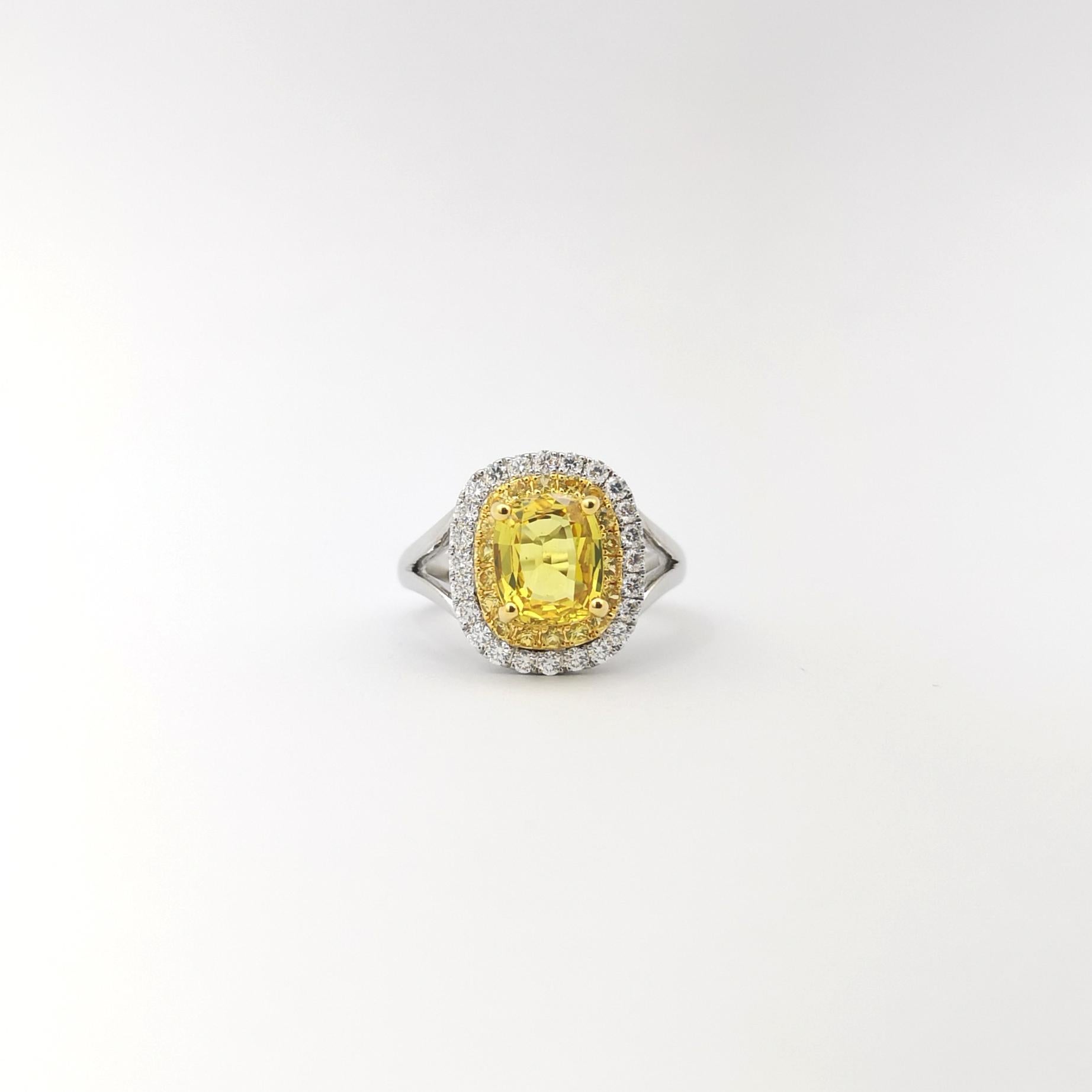 Yellow Sapphire and Diamond  Ring set in 18K White Gold Settings For Sale 1