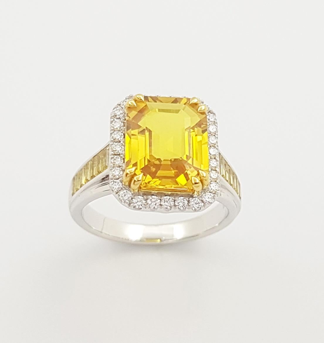 Yellow Sapphire and Diamond Ring set in 18K White Gold Settings For Sale 3