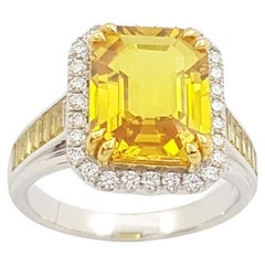 Yellow Sapphire and Diamond Ring set in 18K White Gold Settings