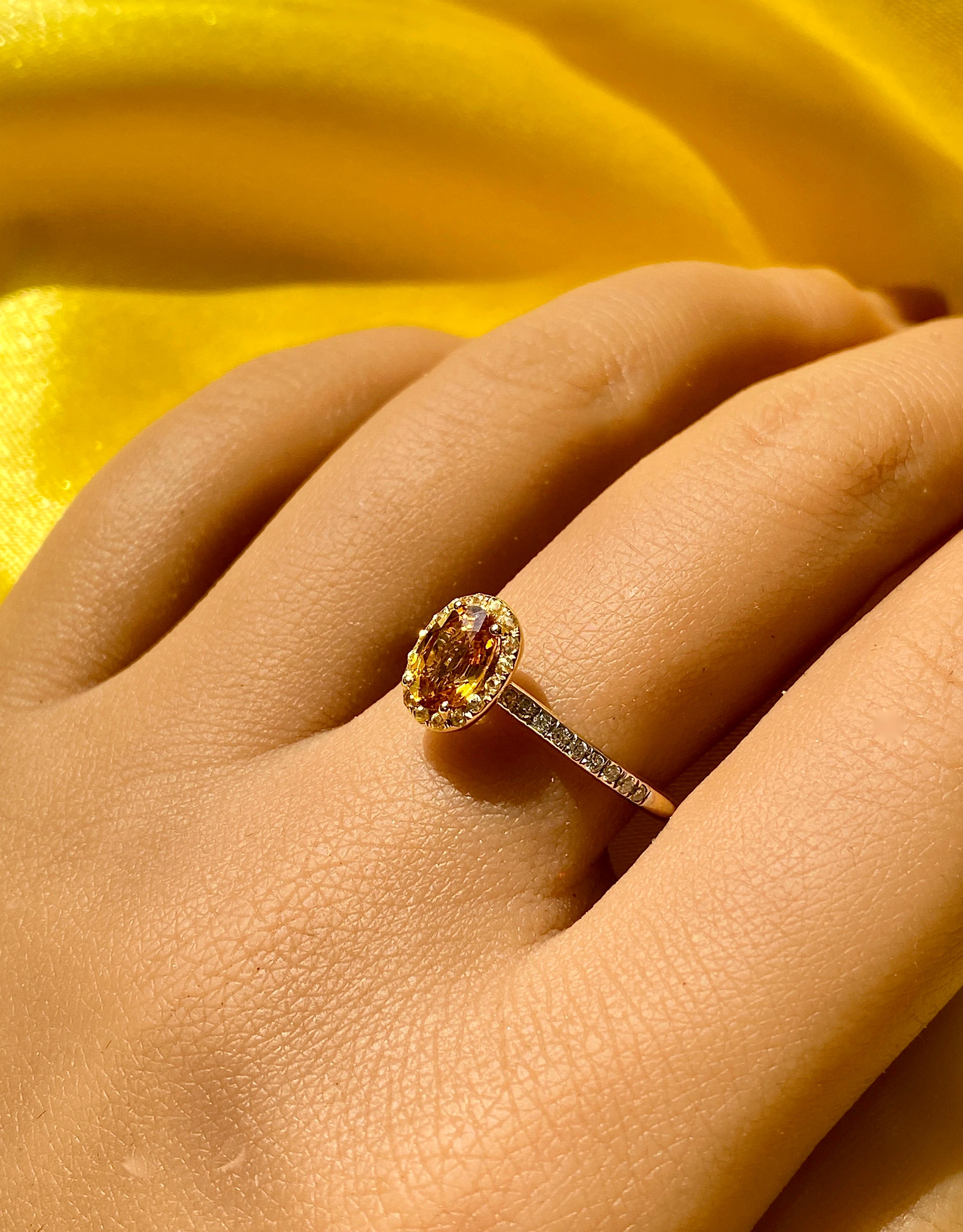 Yellow Sapphire and Diamond Solitaire Ring with Natural Gemstones in 14k Gold For Sale 1