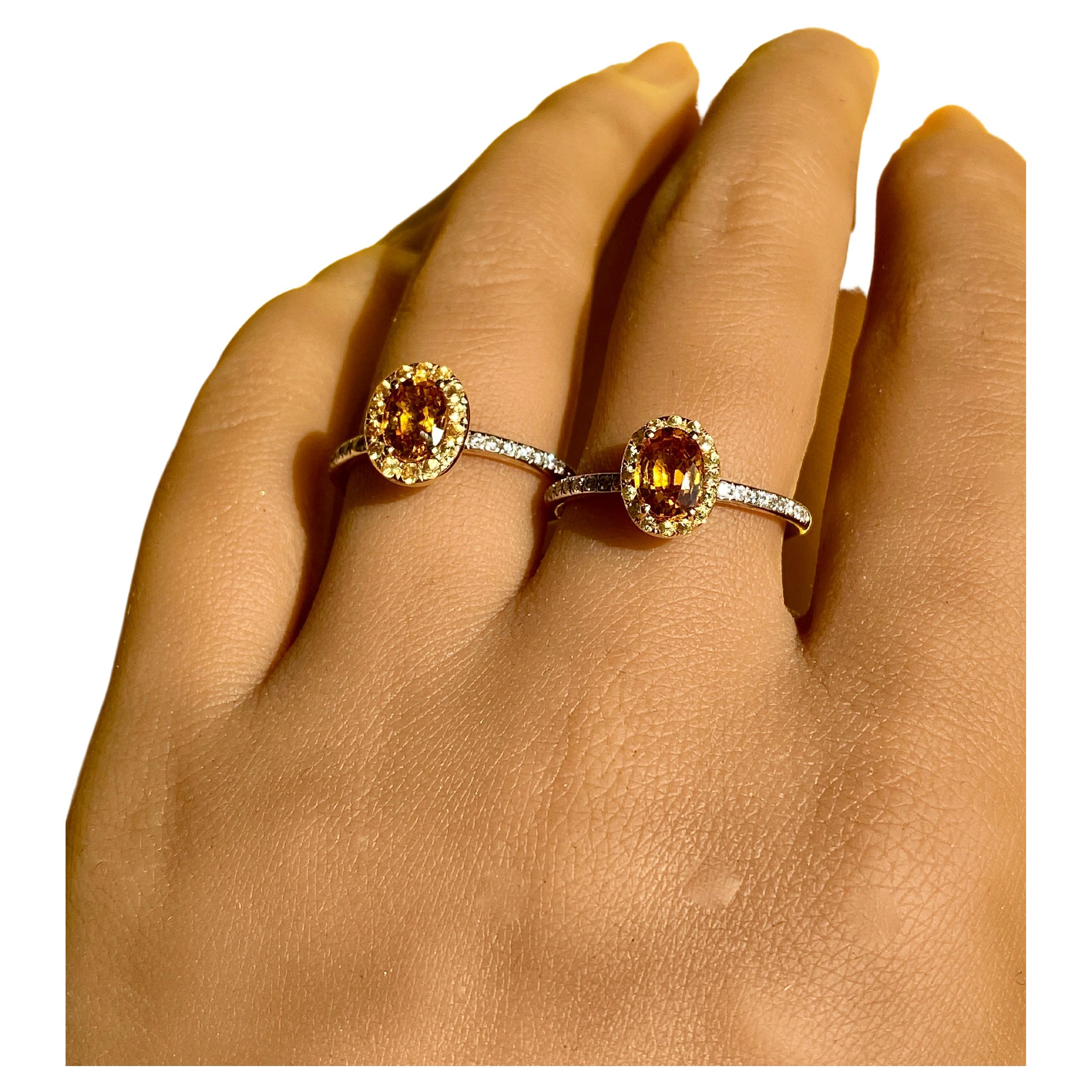 Bague solitaire en or 14 carats avec saphir jaune et diamants et pierres précieuses naturelles 