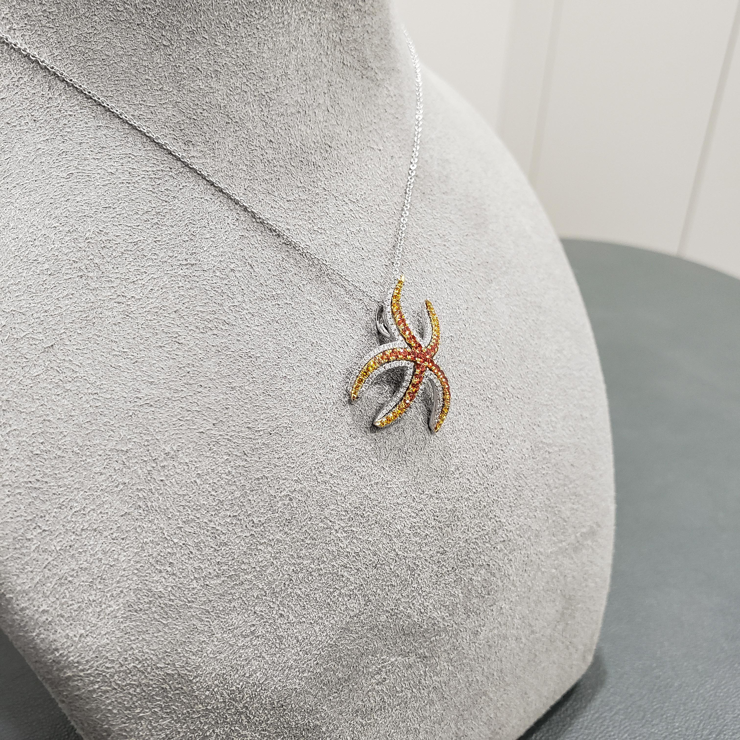 Round Cut Roman Malakov Yellow Sapphire and Diamond Starfish Pendant Necklace