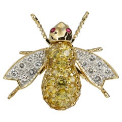 Vintage-Bienenbrosche mit gelbem Saphir und Diamant aus 18 Karat Gelbgold