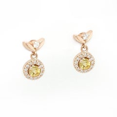 Yellow Sapphire and Diamond Vintage Inspired 14kt Rose Gold Diamond Earrings