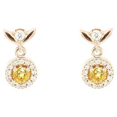 Yellow Sapphire and Diamond Vintage Inspired 14kt Rose Gold Diamond Earrings