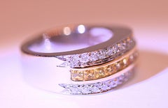 Yellow Sapphire and Diamond Wedding Band or Right Hand Ring Unisex 14 Karat Gold