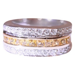 Yellow Sapphire and Diamond Wedding Band or Right Hand Ring Unisex 14 Karat Gold