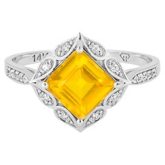 Yellow Sapphire and Diamonds 14k Gold Ring, Orange Sapphire Ring