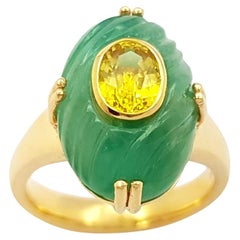Yellow Sapphire and Emerald Ring set in 18K Gold Setting