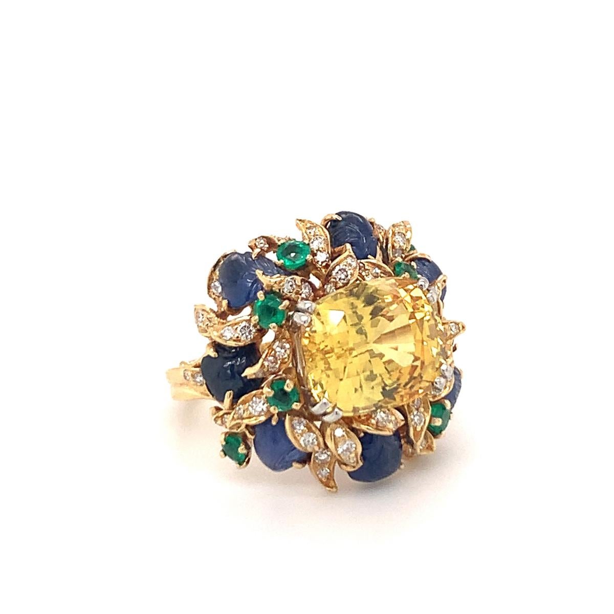 Women's Yellow Sapphire and Multi-Gem Gold Cocktail Ring by Julius Cohen, circa 1970s For Sale
