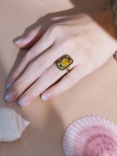 Yellow Sapphire and Onyx Art Deco Style Dinner Ring in 14K Yellow Gold