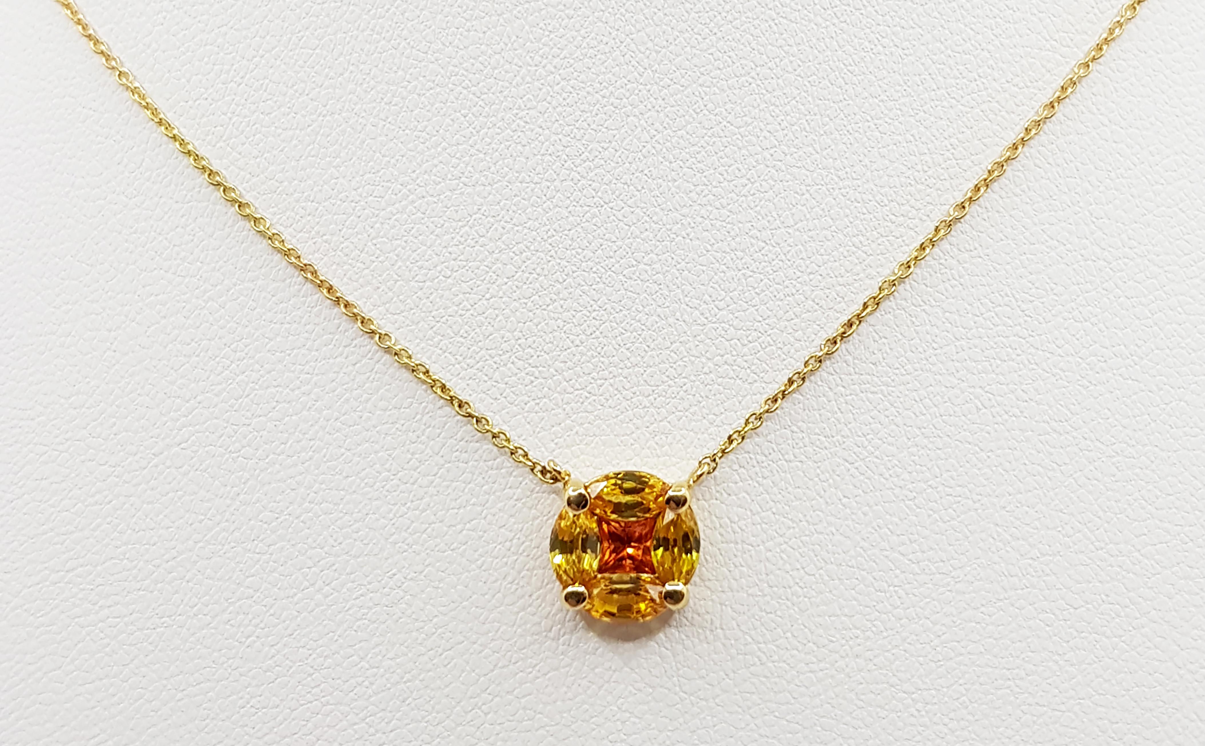 Yellow Sapphire and Orange Sapphire 2.26 carats Necklace set in 18 Karat Gold Settings

Width:  0.9 cm 
Length:  42.0 cm
Total Weight: 3.12 grams


