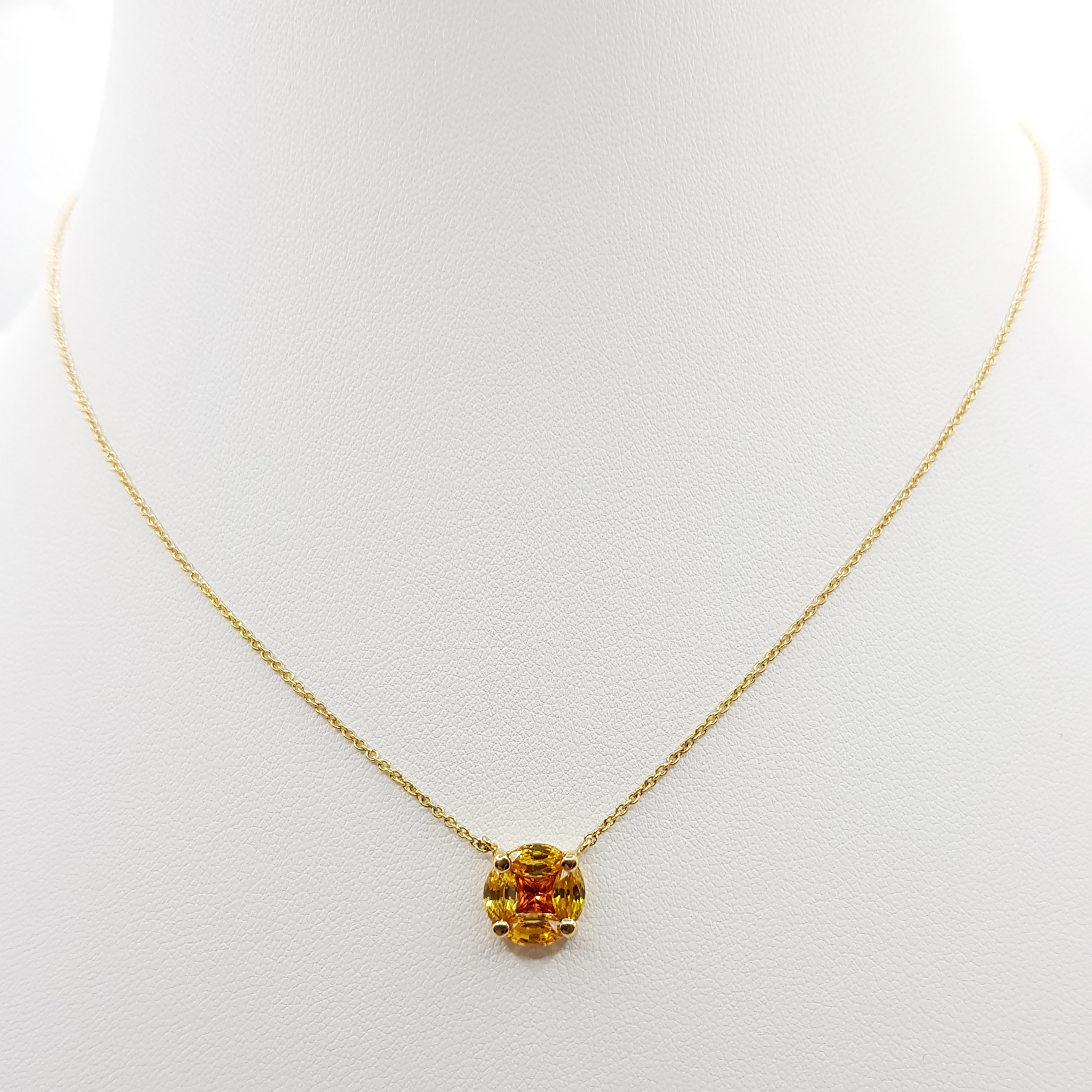Contemporary Yellow Sapphire and Orange Sapphire Necklace set in 18 Karat Gold Settings For Sale
