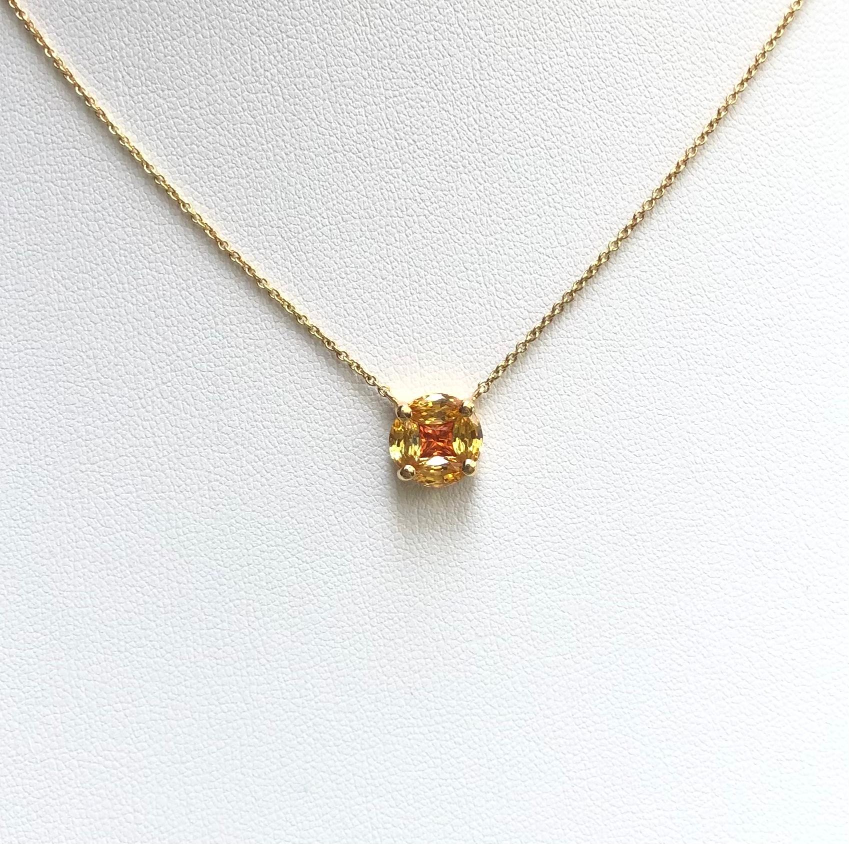 Mixed Cut Yellow Sapphire and Orange Sapphire Necklace set in 18 Karat Gold Settings For Sale