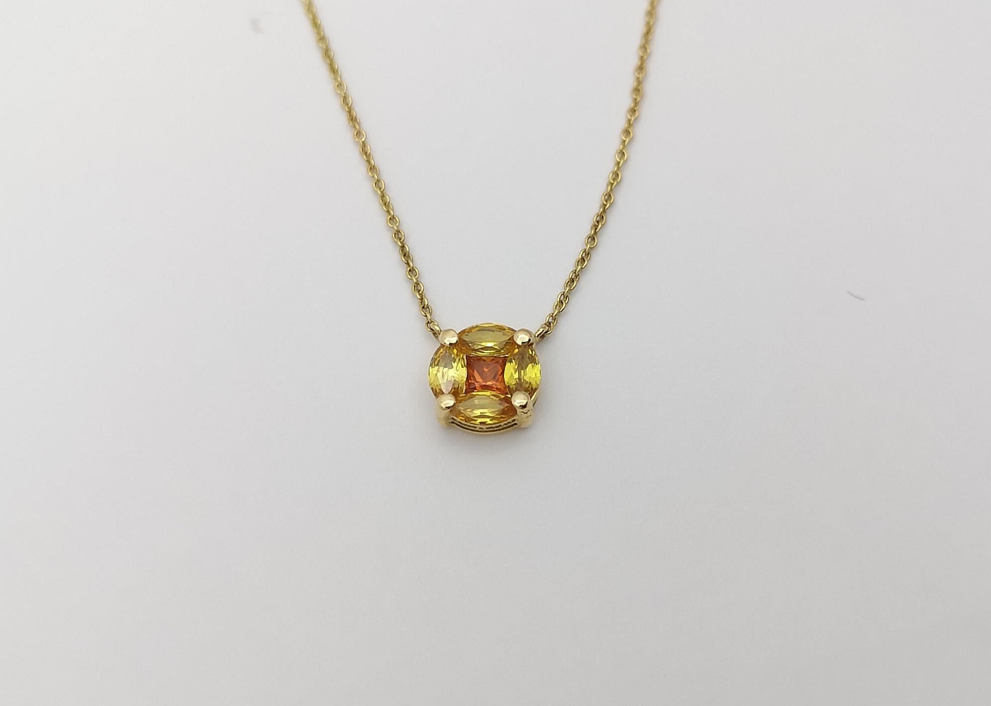 Women's Yellow Sapphire and Orange Sapphire Necklace set in 18 Karat Gold Settings For Sale