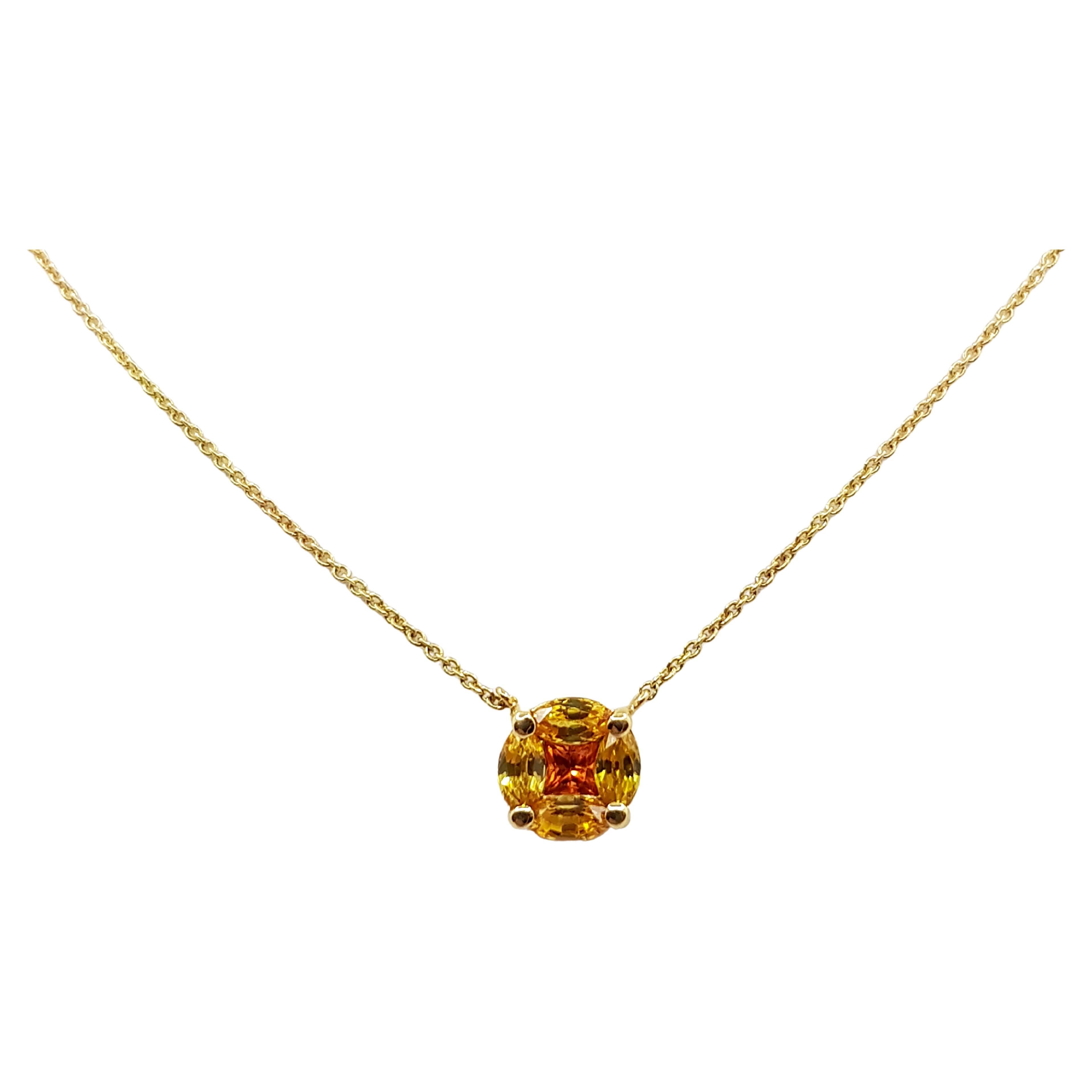 Yellow Sapphire and Orange Sapphire Necklace set in 18 Karat Gold Settings For Sale