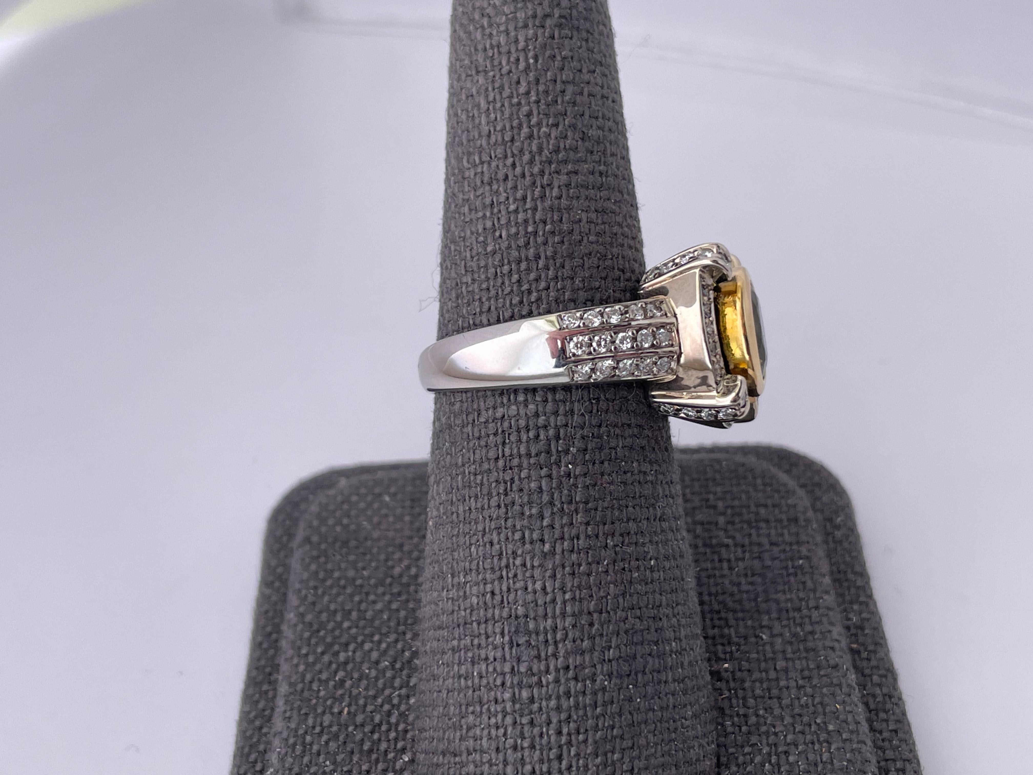 Yellow Sapphire and Pave Diamond 14 Karat White Gold Ring In Excellent Condition For Sale In Frederick, MD