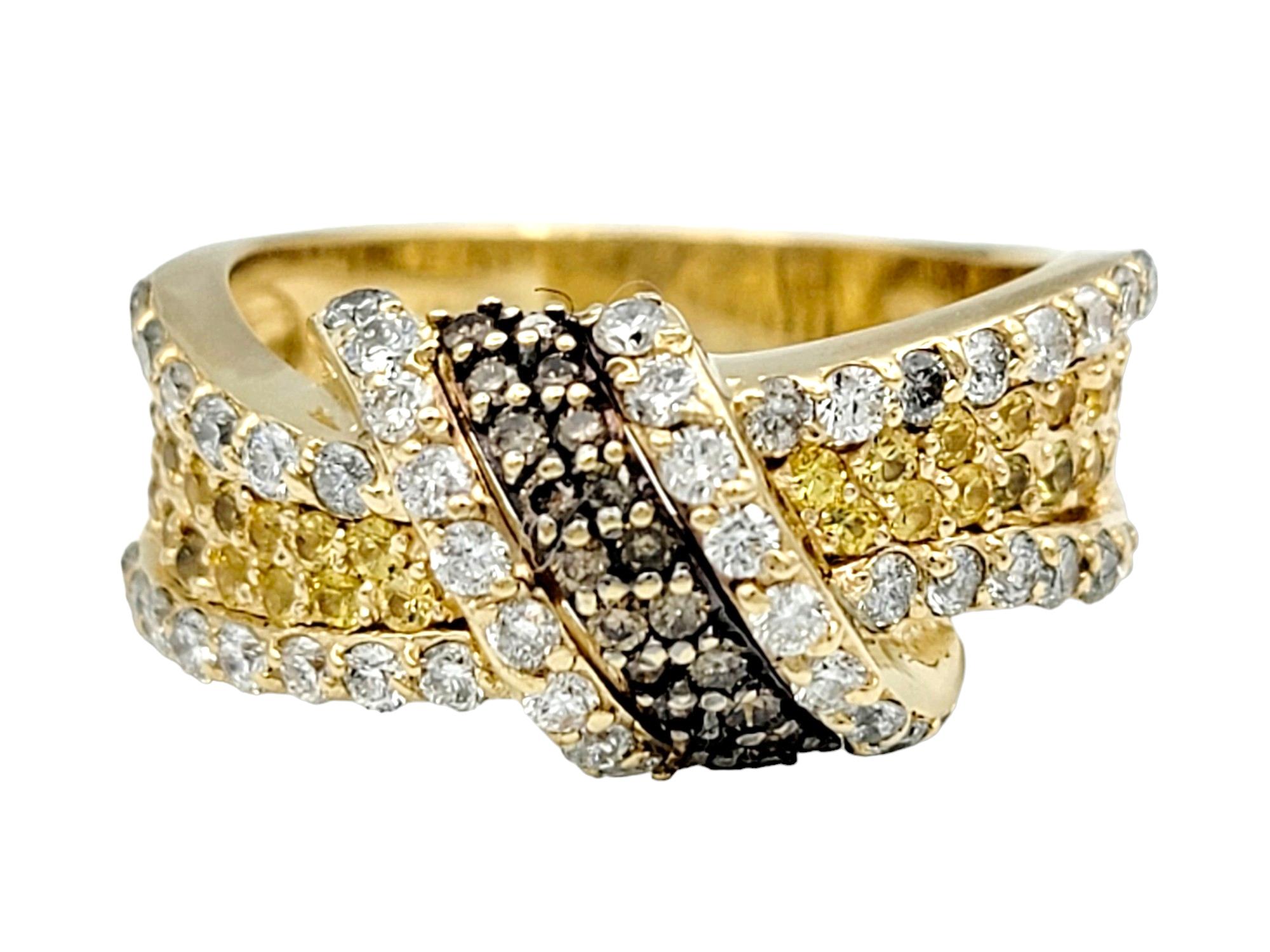 Contemporary Yellow Sapphire and Pave Diamond Twisted Knot Band Ring in 14 Karat Yellow Gold For Sale