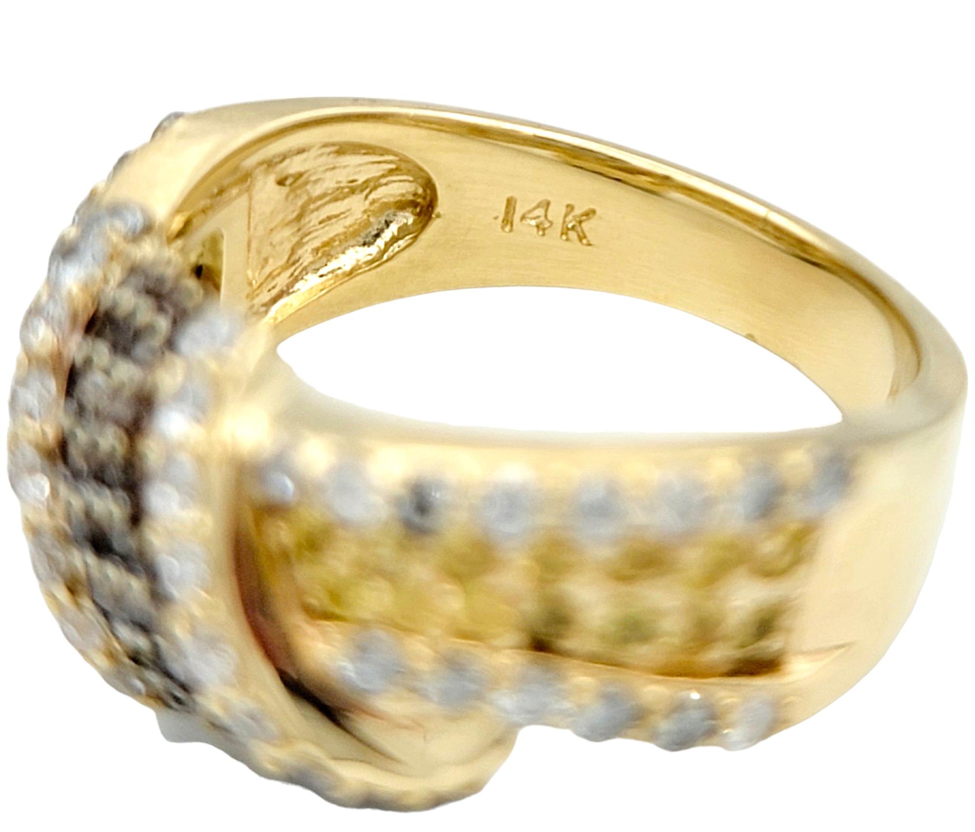Women's Yellow Sapphire and Pave Diamond Twisted Knot Band Ring in 14 Karat Yellow Gold For Sale