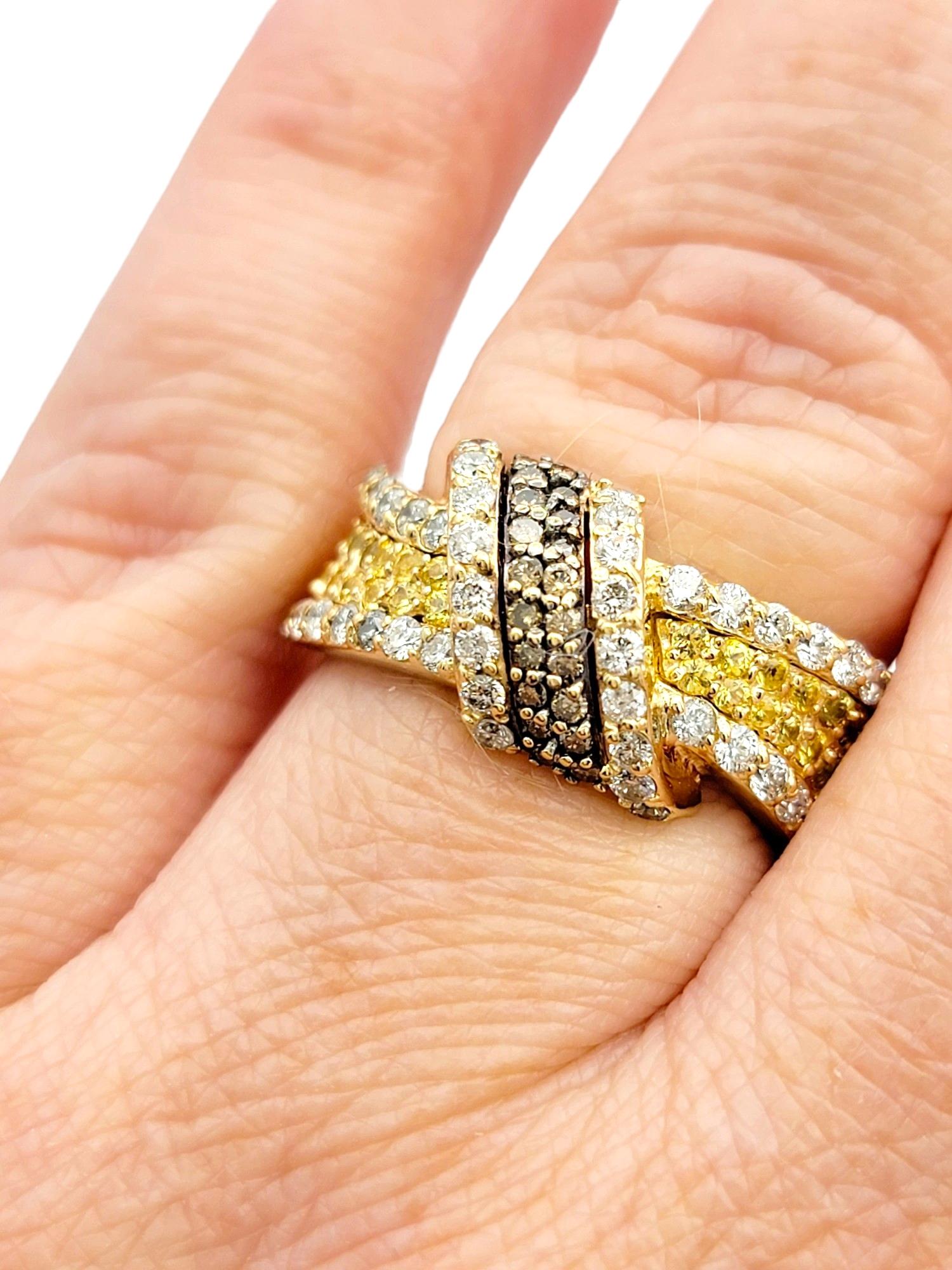 Yellow Sapphire and Pave Diamond Twisted Knot Band Ring in 14 Karat Yellow Gold For Sale 2