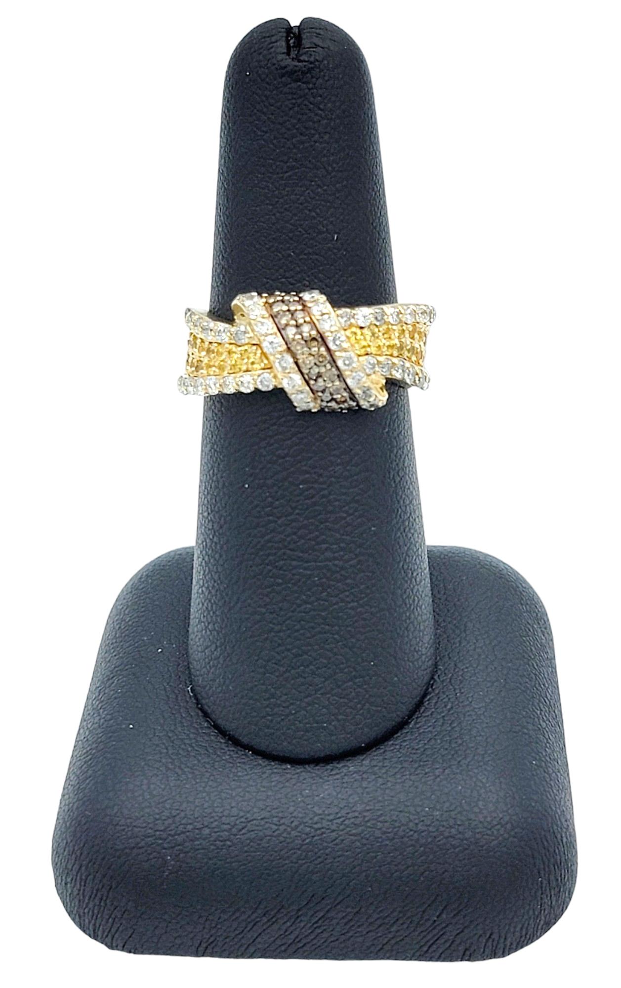 Yellow Sapphire and Pave Diamond Twisted Knot Band Ring in 14 Karat Yellow Gold For Sale 3