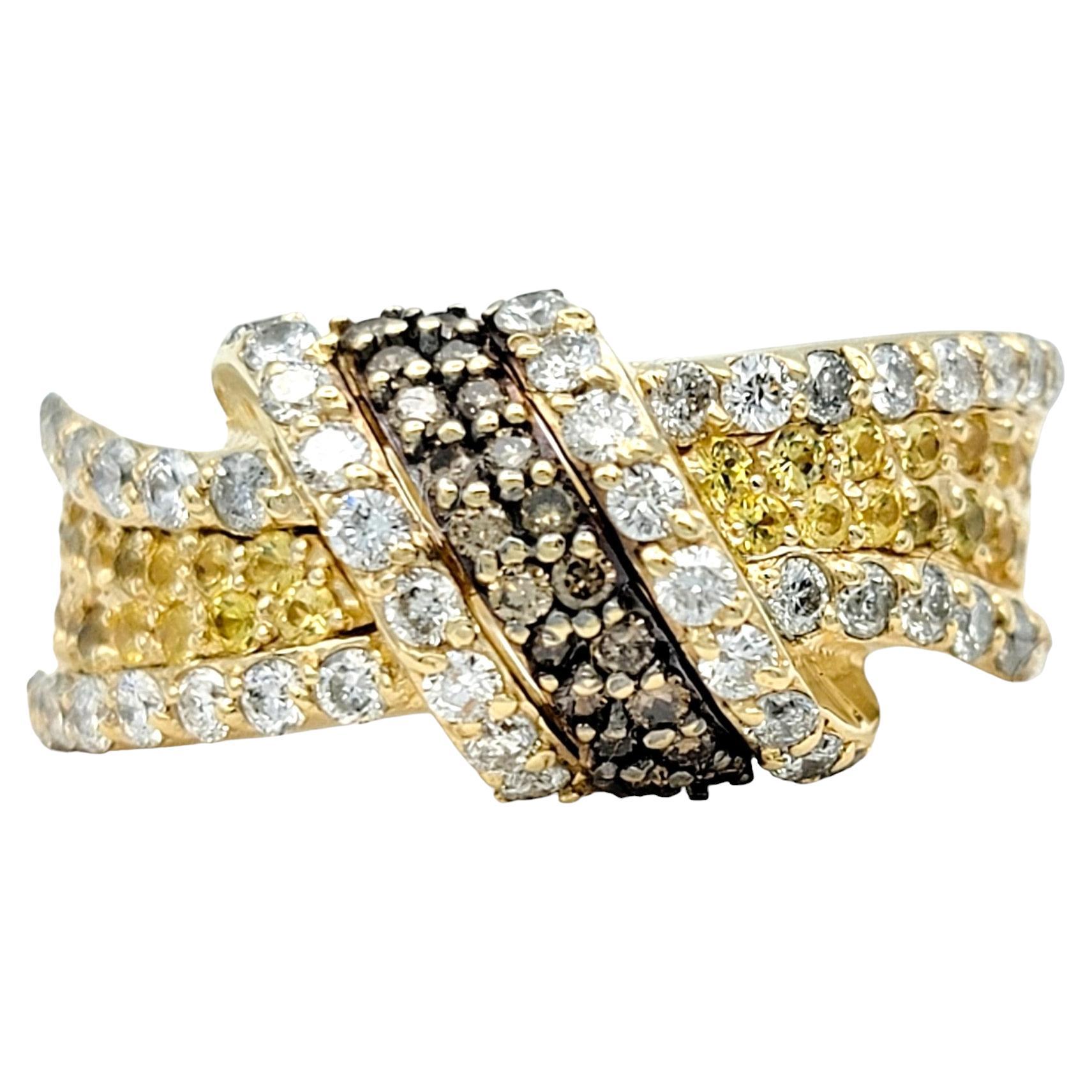 Yellow Sapphire and Pave Diamond Twisted Knot Band Ring in 14 Karat Yellow Gold For Sale