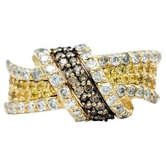 Yellow Sapphire and Pave Diamond Twisted Knot Band Ring in 14 Karat Yellow Gold