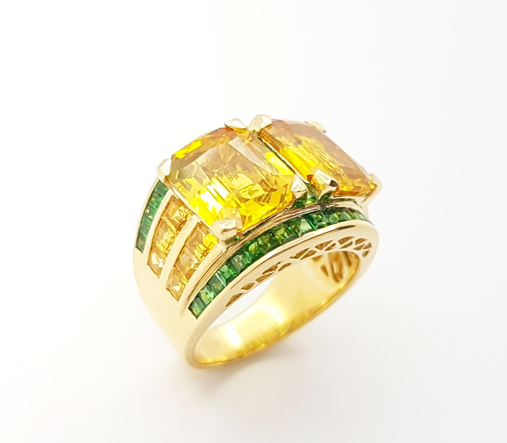 Bague en or 18 carats avec saphir jaune et tsavorite en vente 4