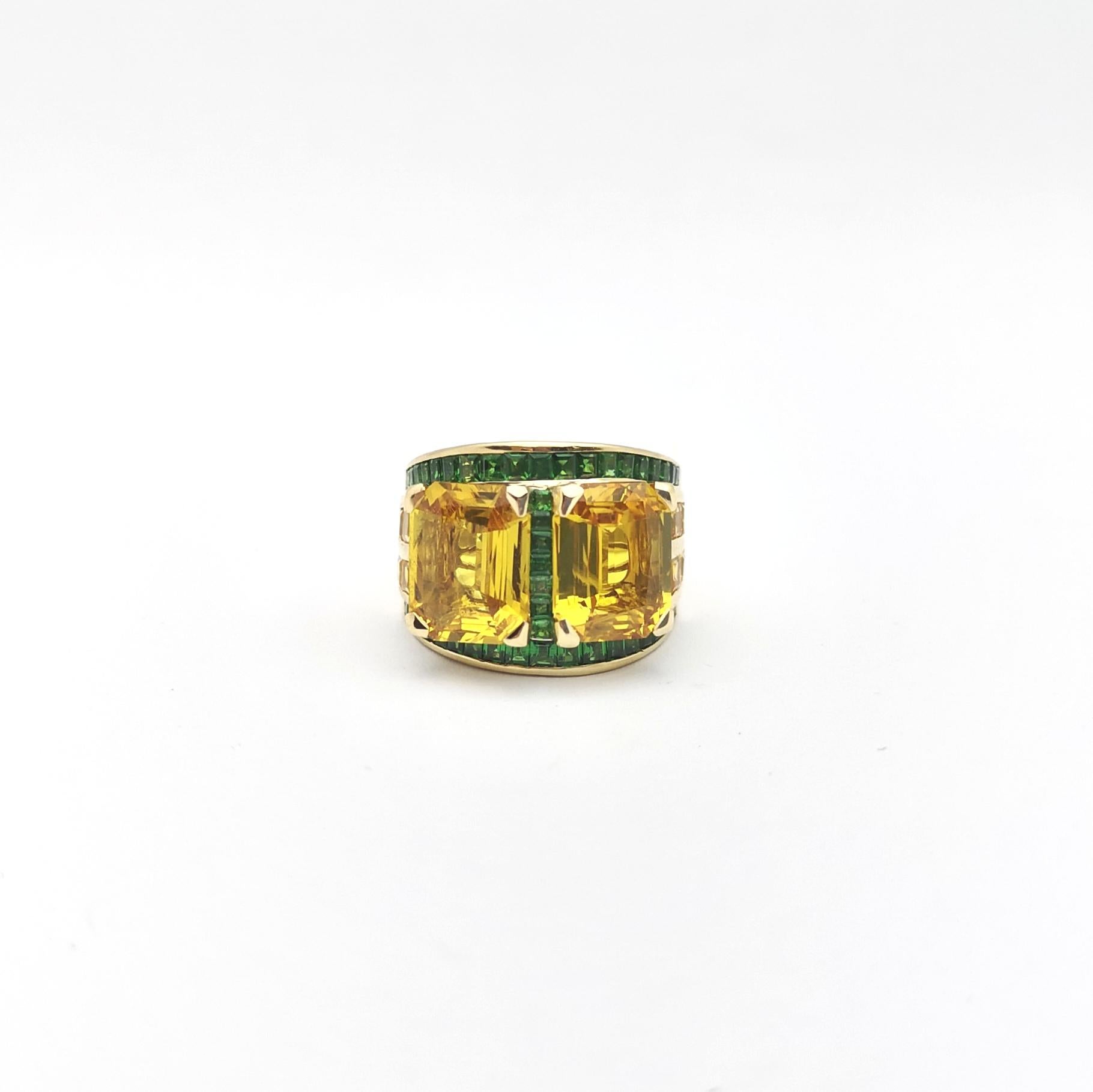 Bague en or 18 carats avec saphir jaune et tsavorite en vente 5