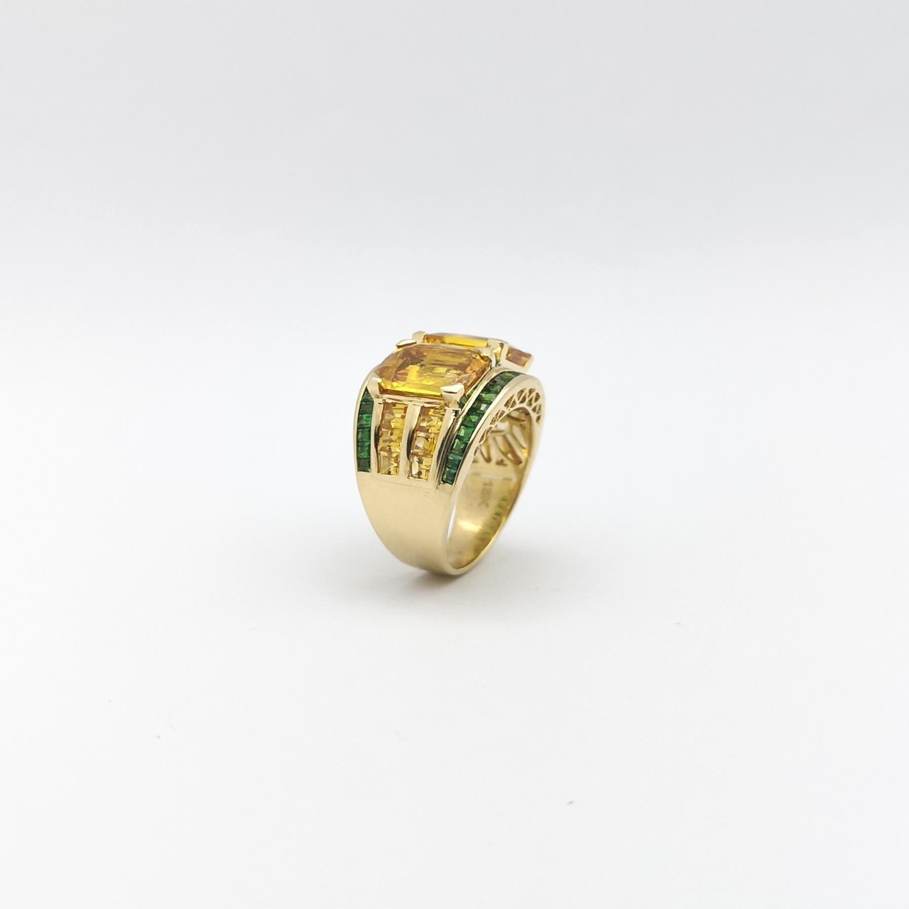 Bague en or 18 carats avec saphir jaune et tsavorite en vente 10