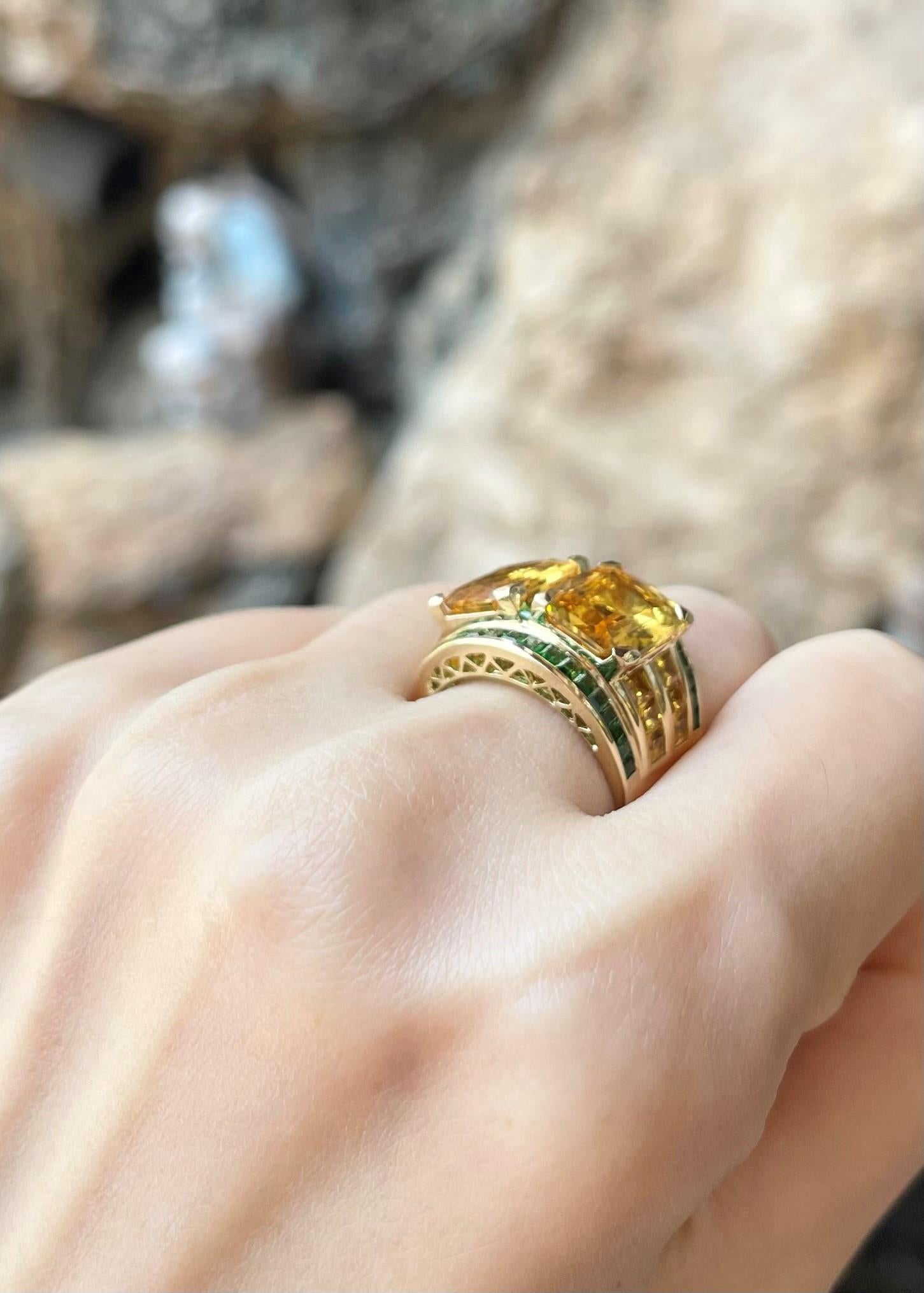 Taille mixte Bague en or 18 carats avec saphir jaune et tsavorite en vente