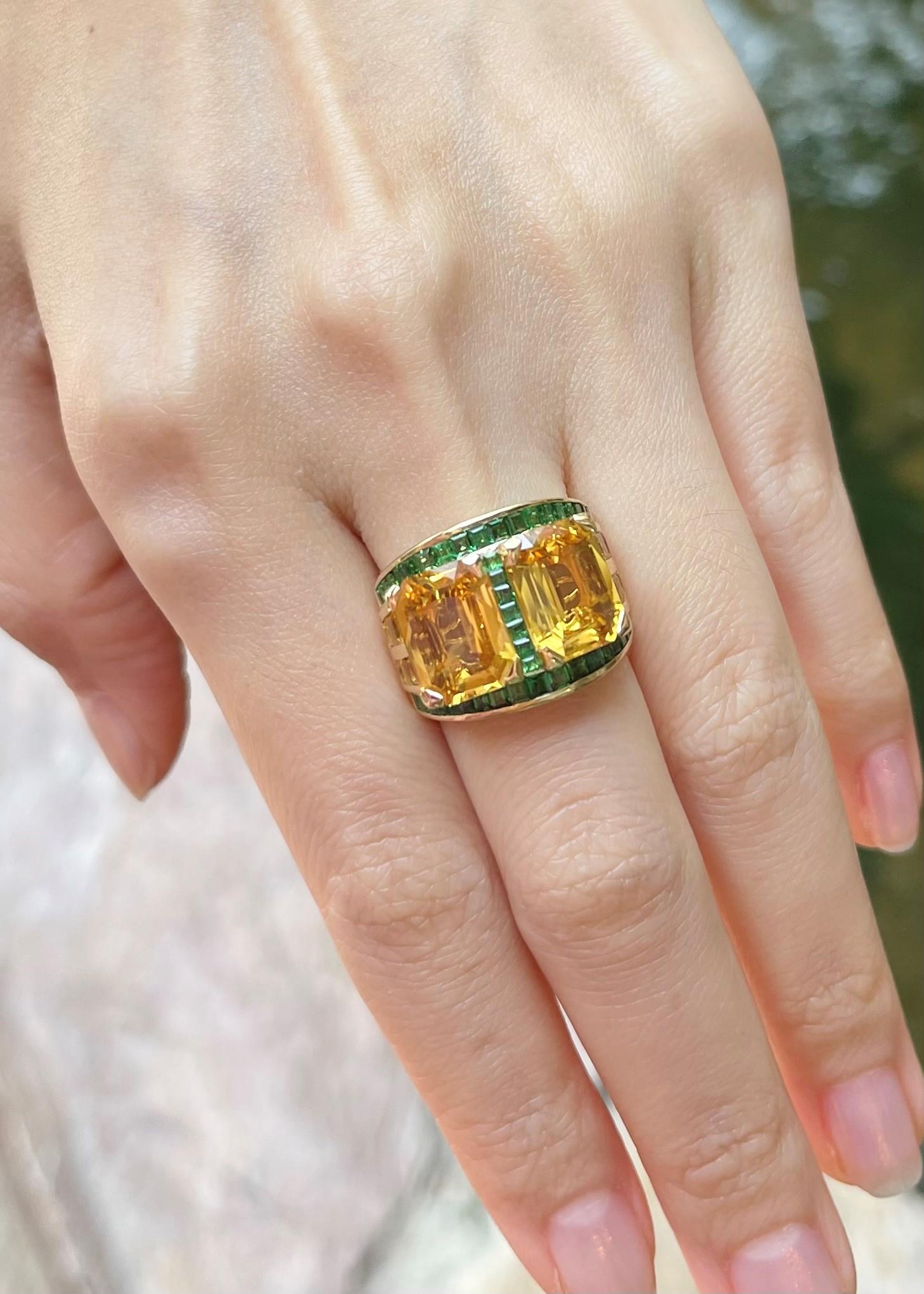 Bague en or 18 carats avec saphir jaune et tsavorite en vente 2