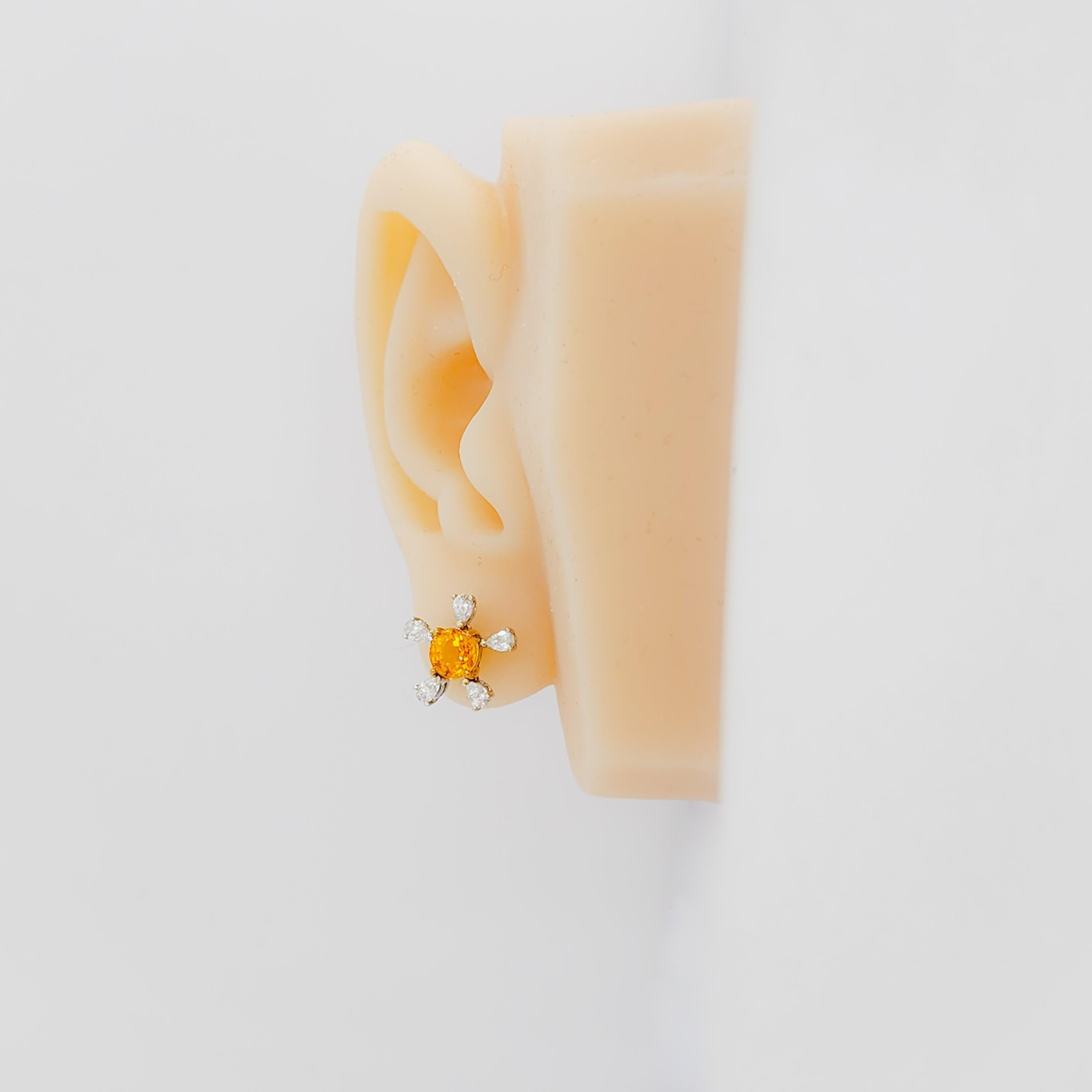Yellow Sapphire and White Diamond Earrings in 18k Two Tone Gold In New Condition For Sale In Los Angeles, CA
