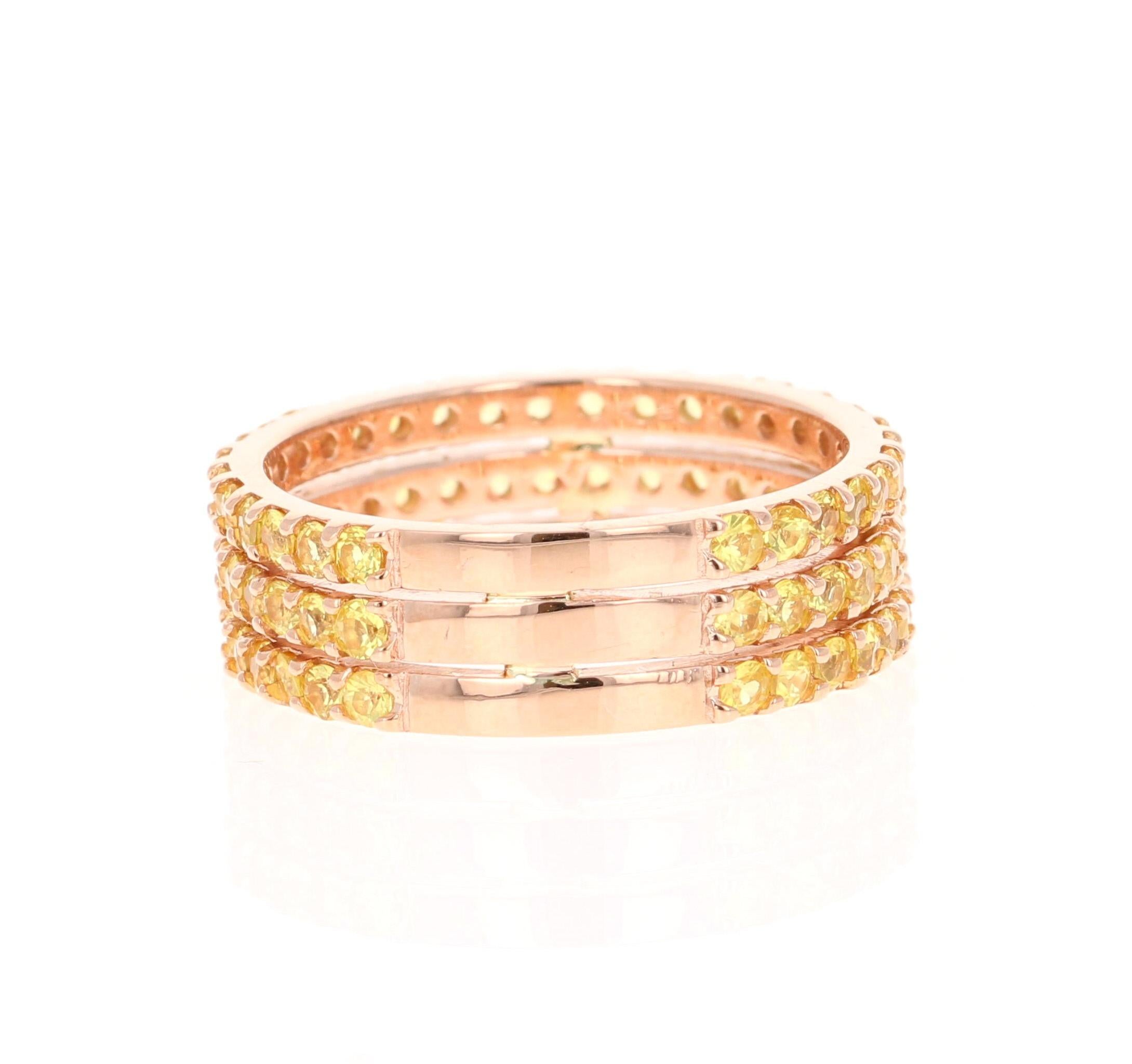 Round Cut Yellow Sapphire Band 14 Karat Rose Gold For Sale