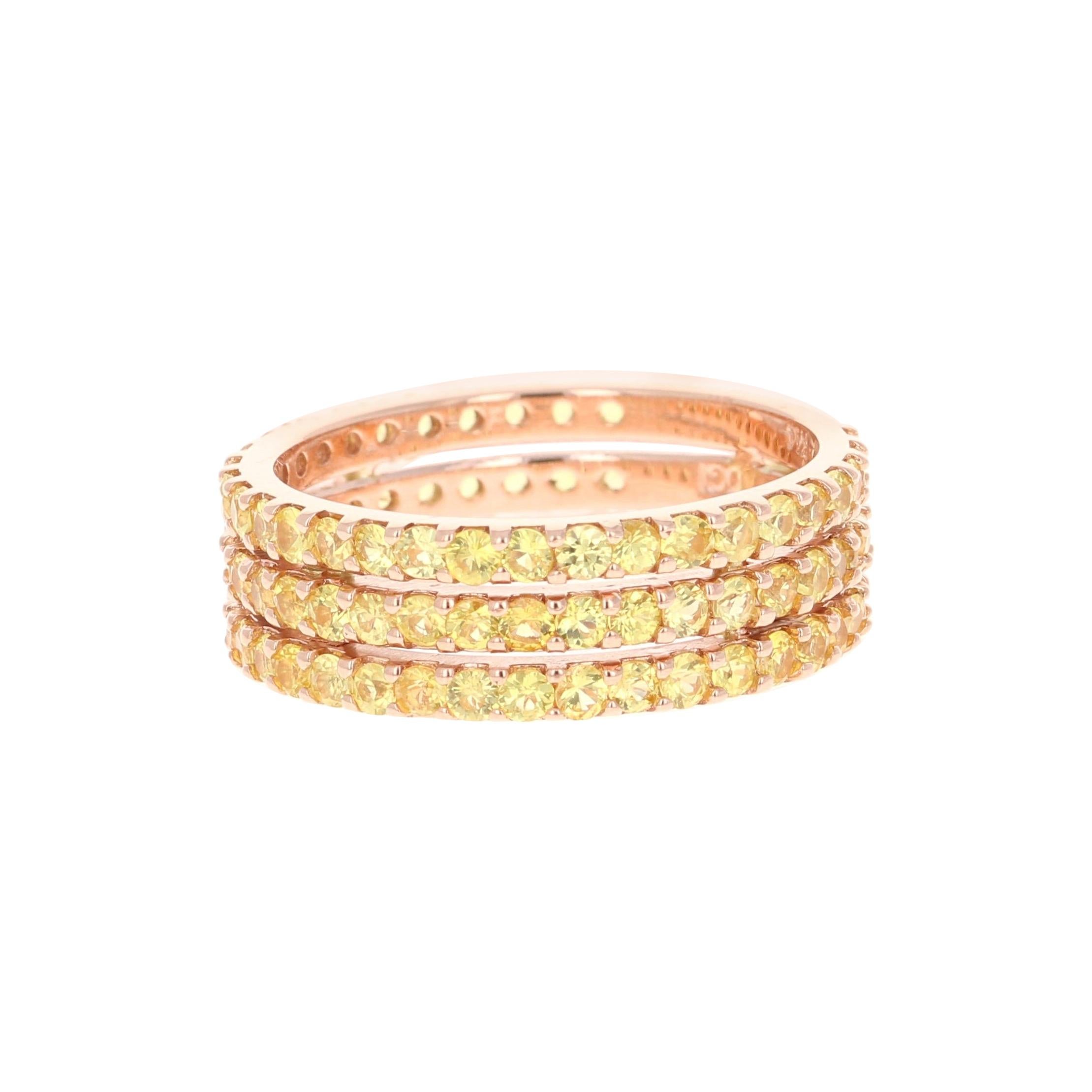 Yellow Sapphire Band 14 Karat Rose Gold For Sale