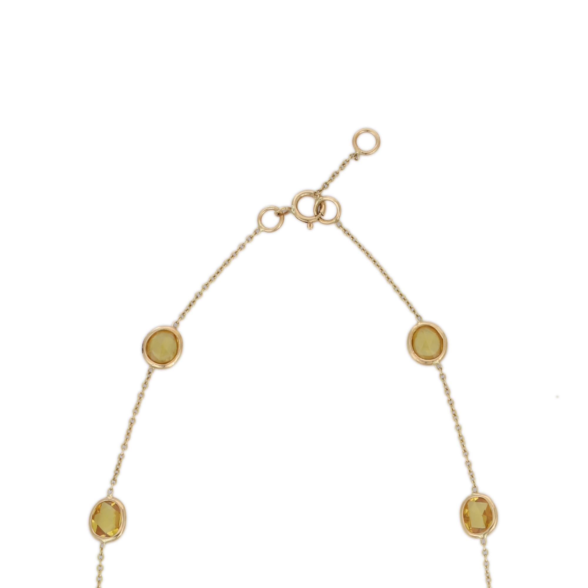 Mixed Cut Yellow Sapphire Chain Necklace in 18K Yellow Gold  For Sale