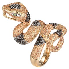 Vintage Black Diamond Yellow Sapphire Snake Ring in 14 Karat Yellow Gold
