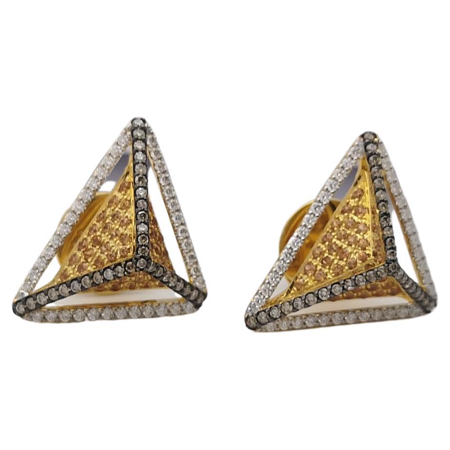 Yellow Sapphire 1.26 carats, Brown Diamond 0.44 carat and Diamond 0.53 carat Earrings set in 18 Karat Gold Settings

Width:  1.6 cm 
Length:  2.3 cm
Total Weight: 10.4 grams

