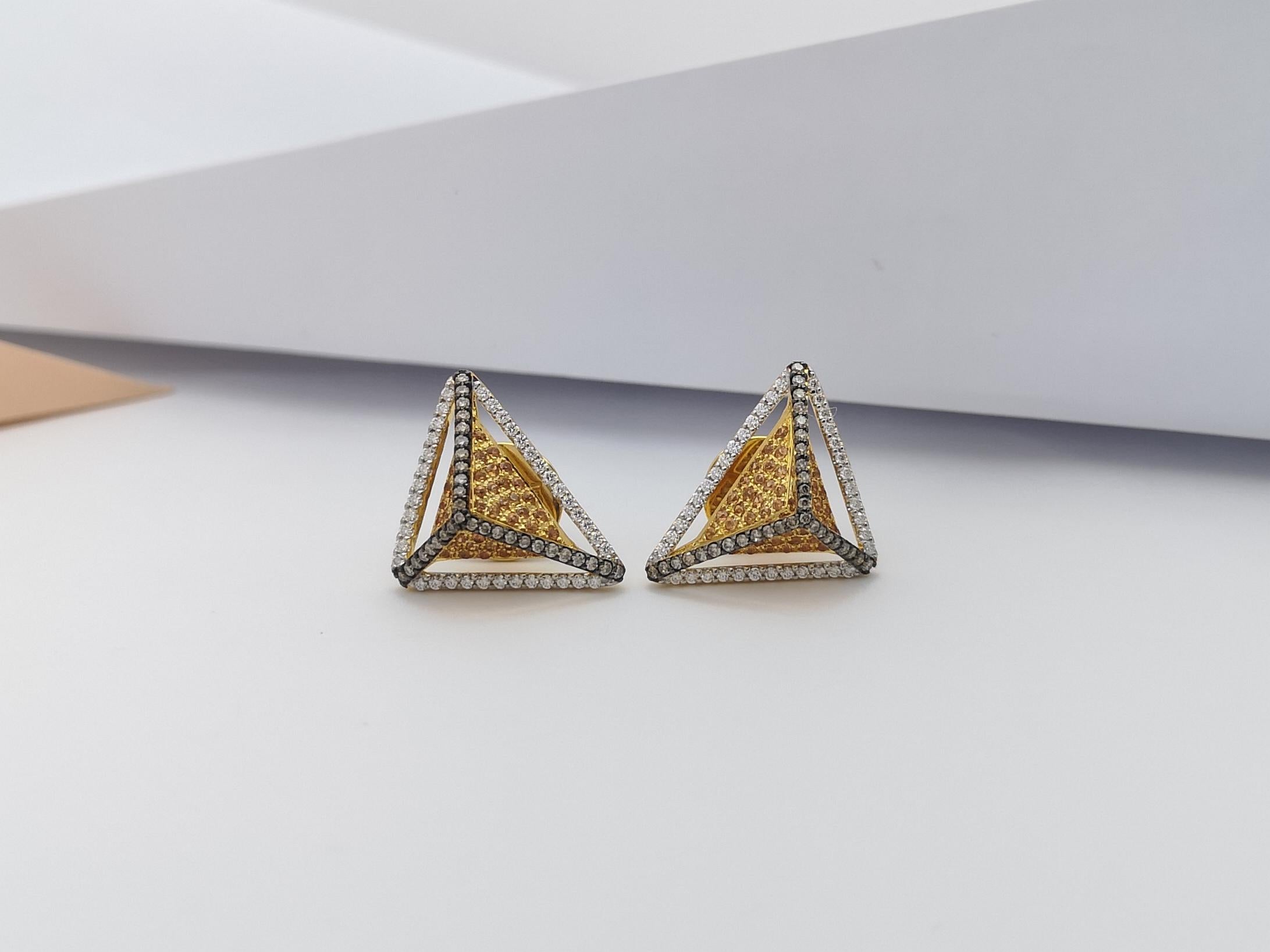 Women's Yellow Sapphire, Brown Diamond, Diamond Earrings in 18K Gold by Kavant&Sharart For Sale