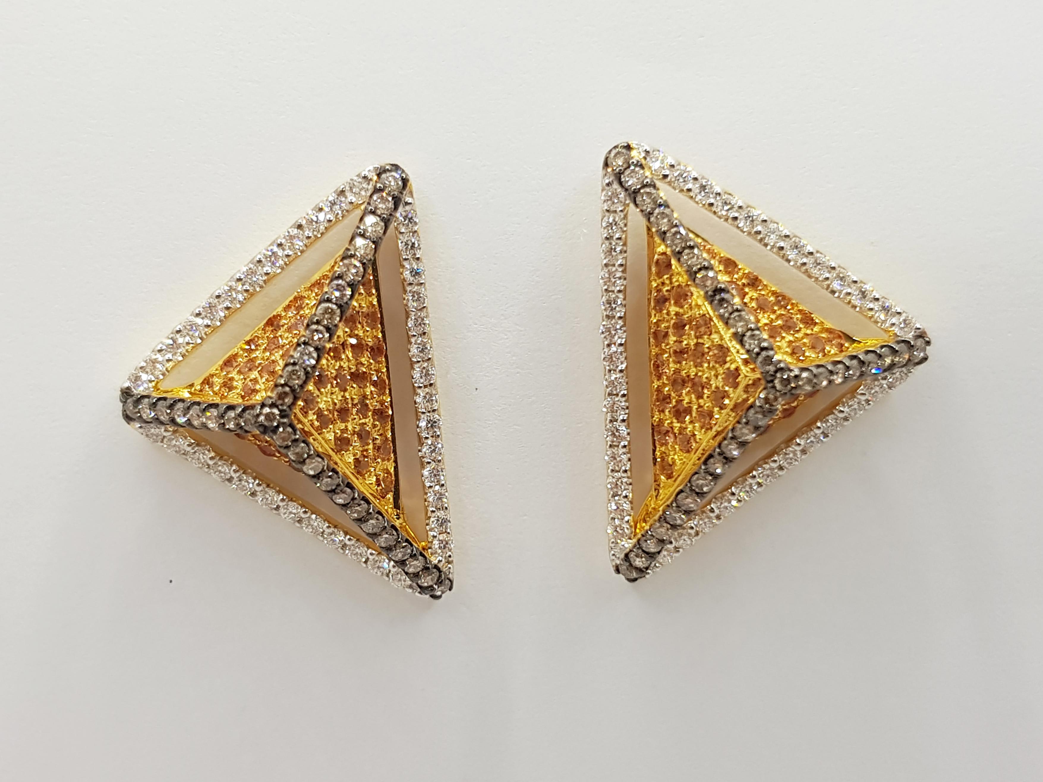 Yellow Sapphire, Brown Diamond, Diamond Earrings in 18K Gold by Kavant&Sharart For Sale 1