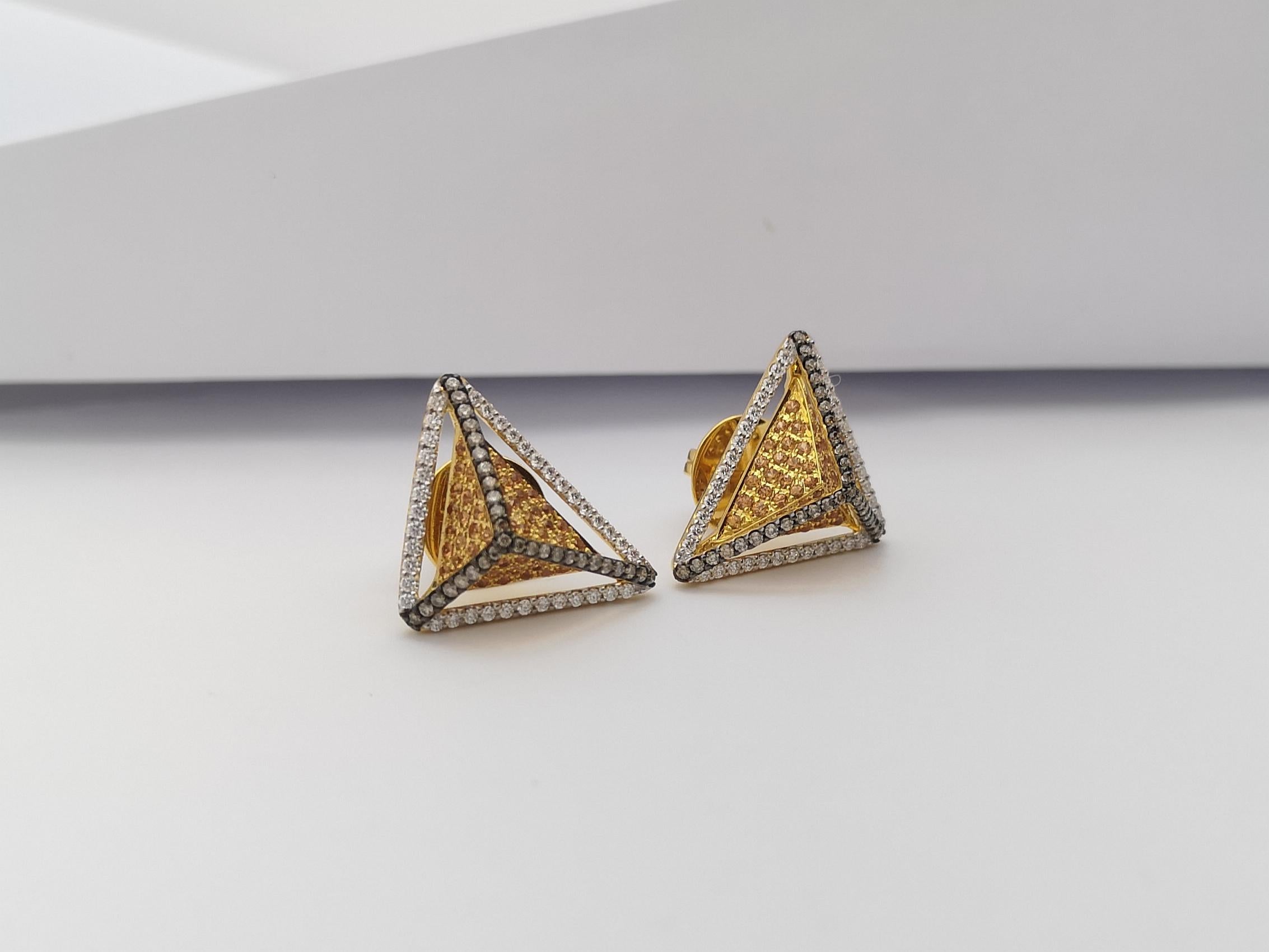 Yellow Sapphire, Brown Diamond, Diamond Earrings in 18K Gold by Kavant&Sharart For Sale 2
