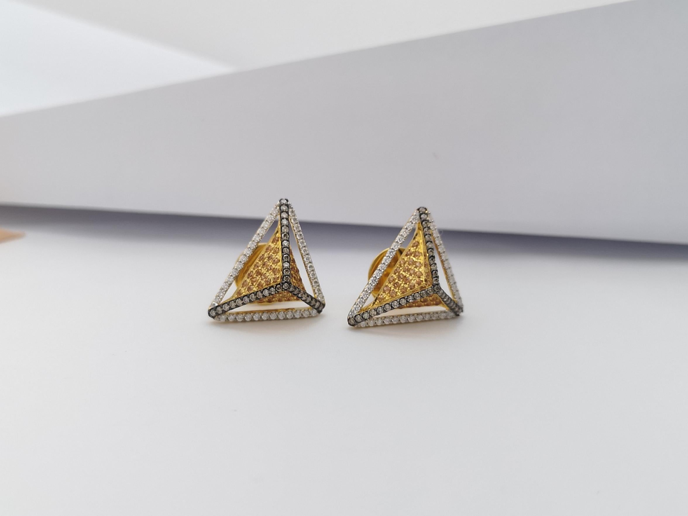 Yellow Sapphire, Brown Diamond, Diamond Earrings in 18K Gold by Kavant&Sharart For Sale 3