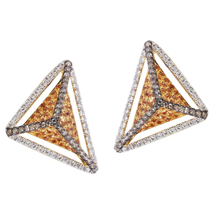 Gelber Saphir, brauner Diamant, Diamant-Ohrringe aus 18K Gold von Kavant&Sharart