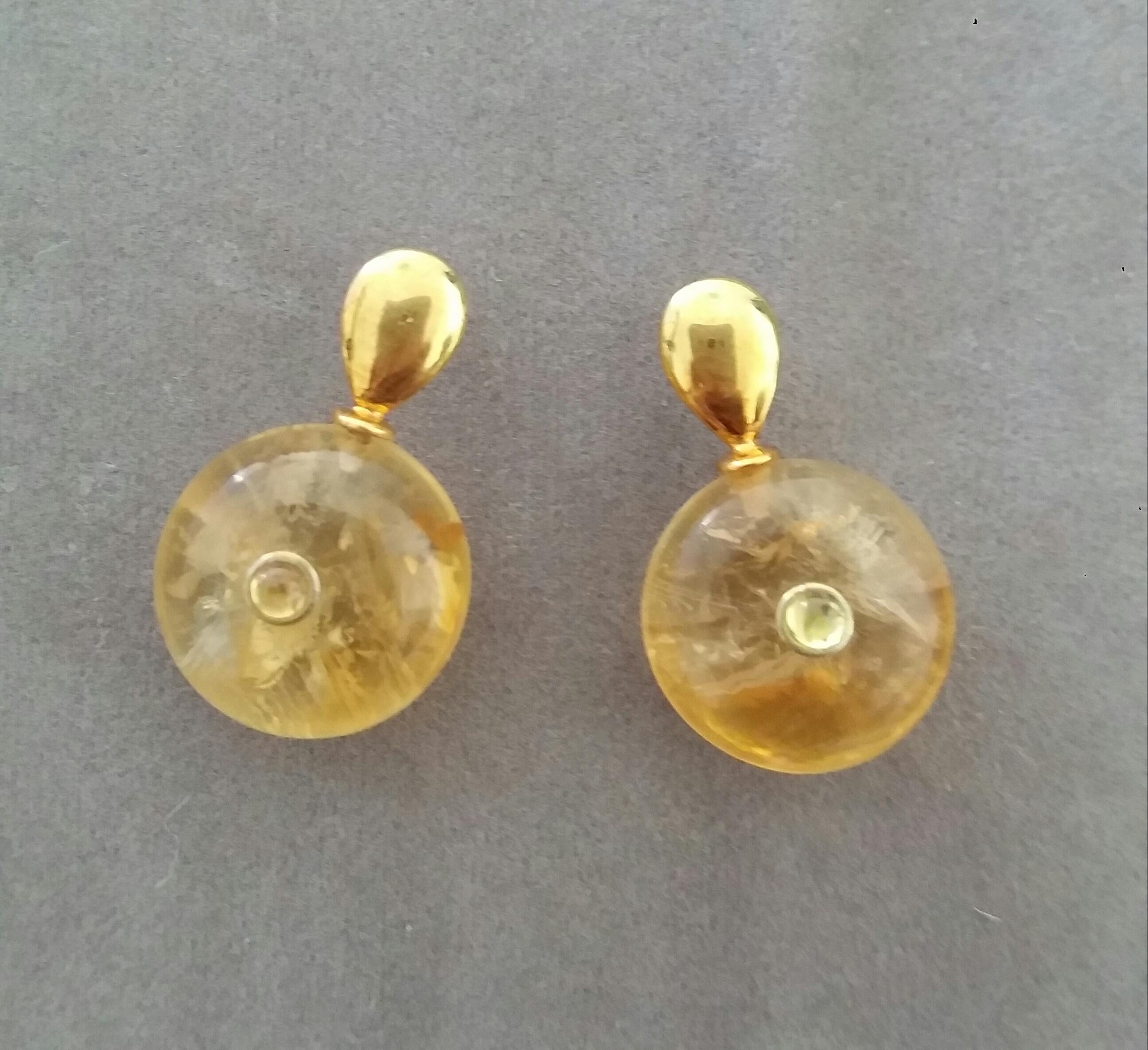 Contemporary Yellow Sapphire Cab Gold Flat Drop Shape Tops Wheel Shape Citrines Stud Earrings For Sale