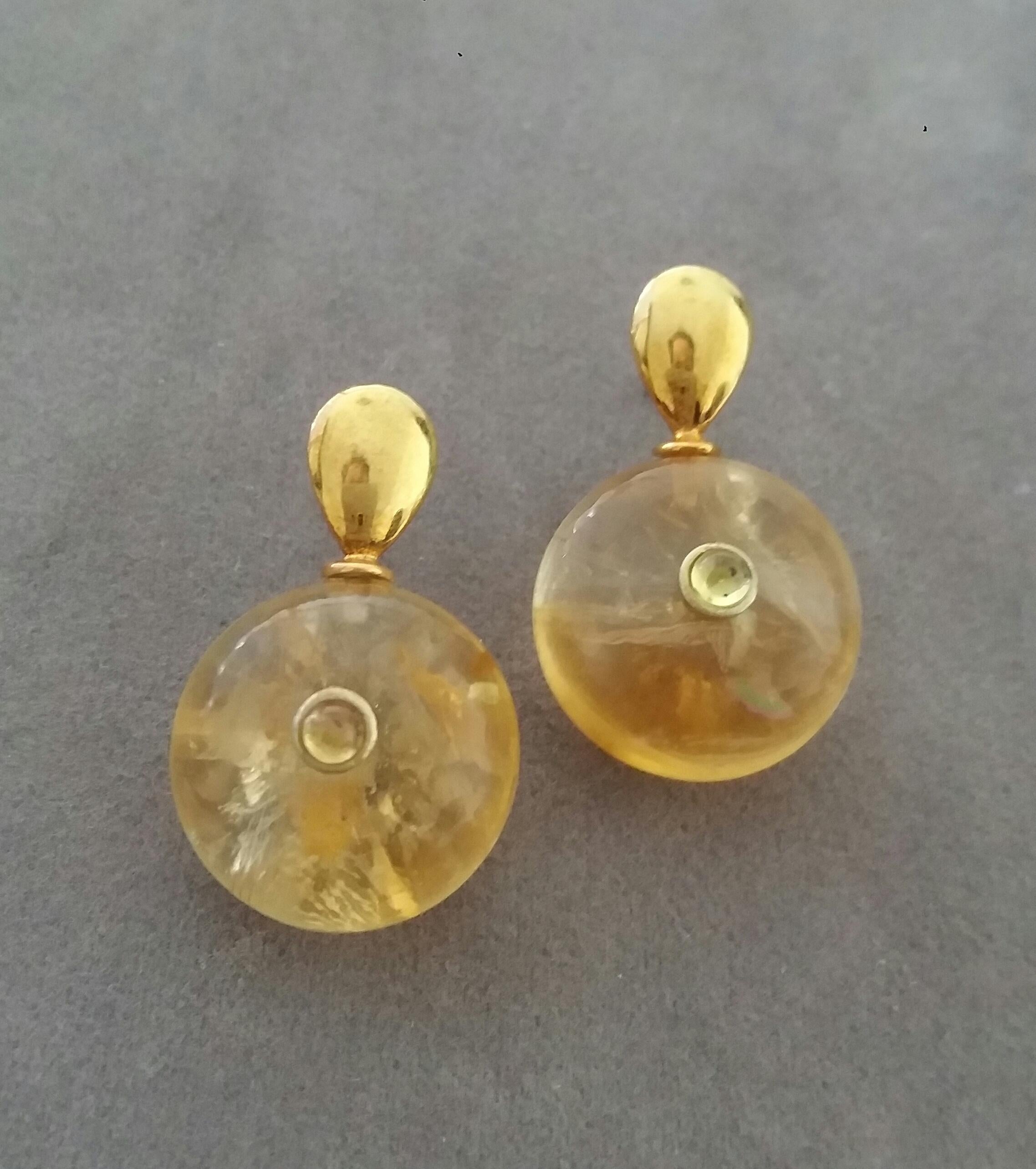Round Cut Yellow Sapphire Cab Gold Flat Drop Shape Tops Wheel Shape Citrines Stud Earrings For Sale